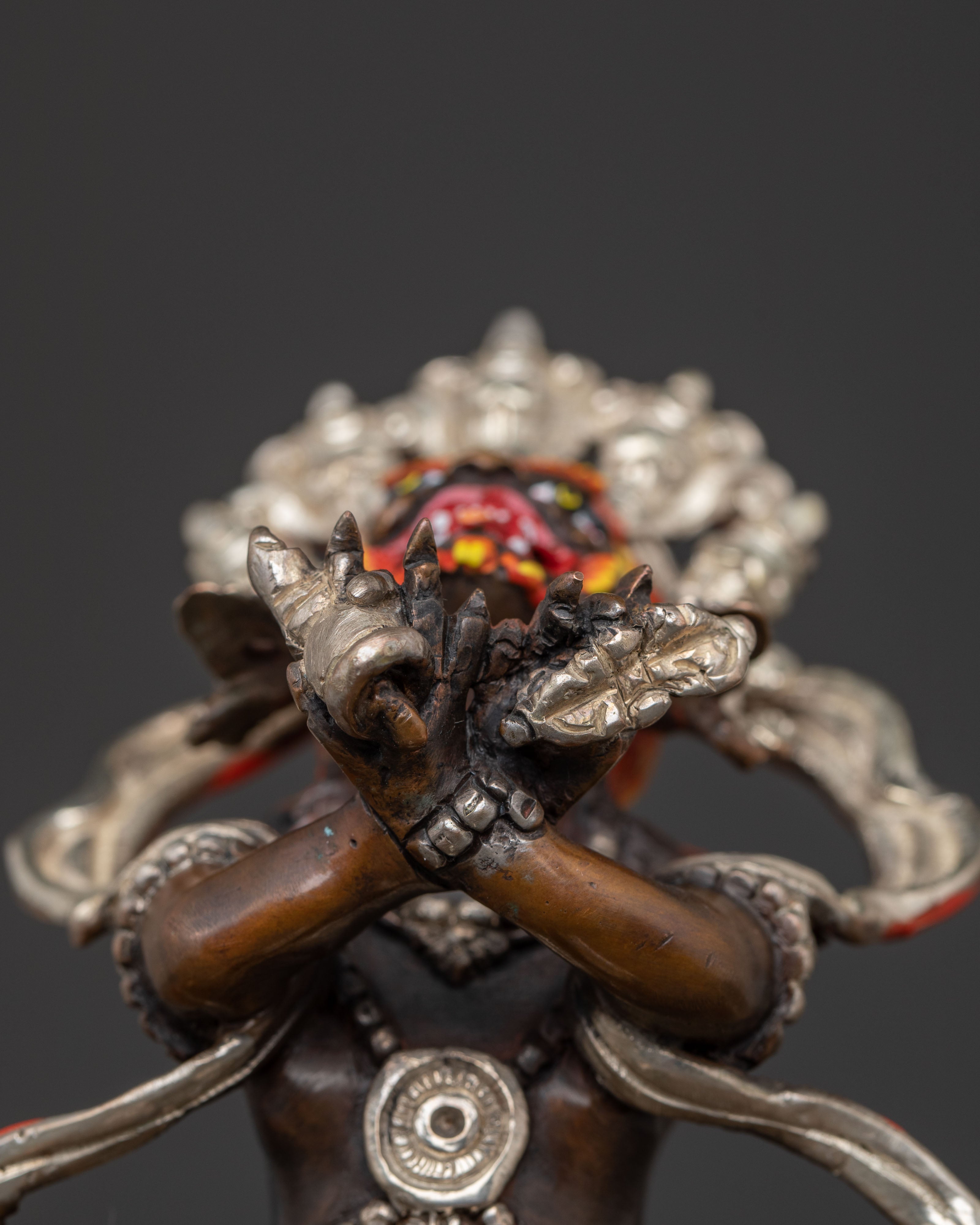Vajradhaka Sacred Flame Statue – Oxidized Copper & Silver Sculpture