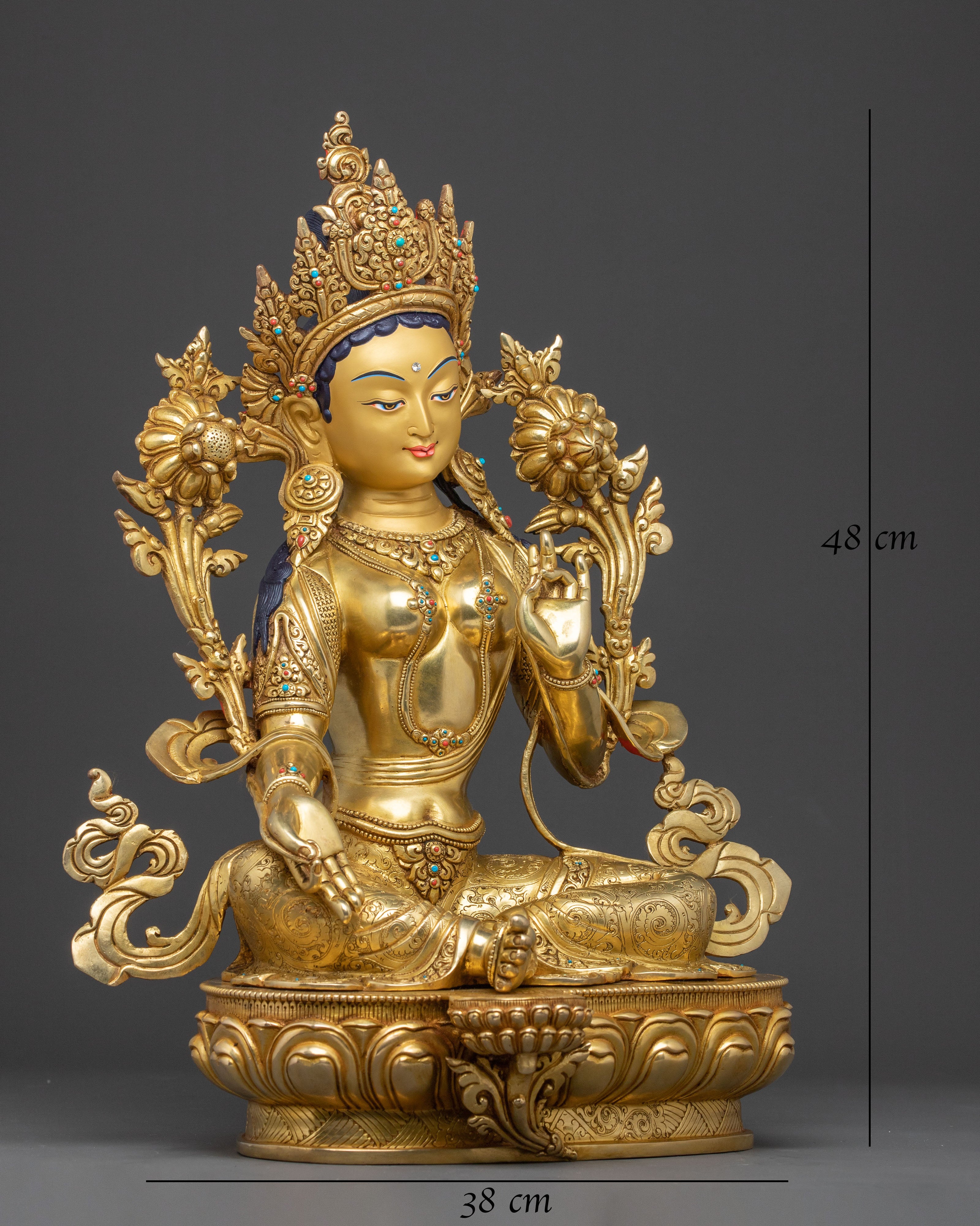 Sacred Green Tara Meditation Statue | Artisanal 24K Gold Gilded