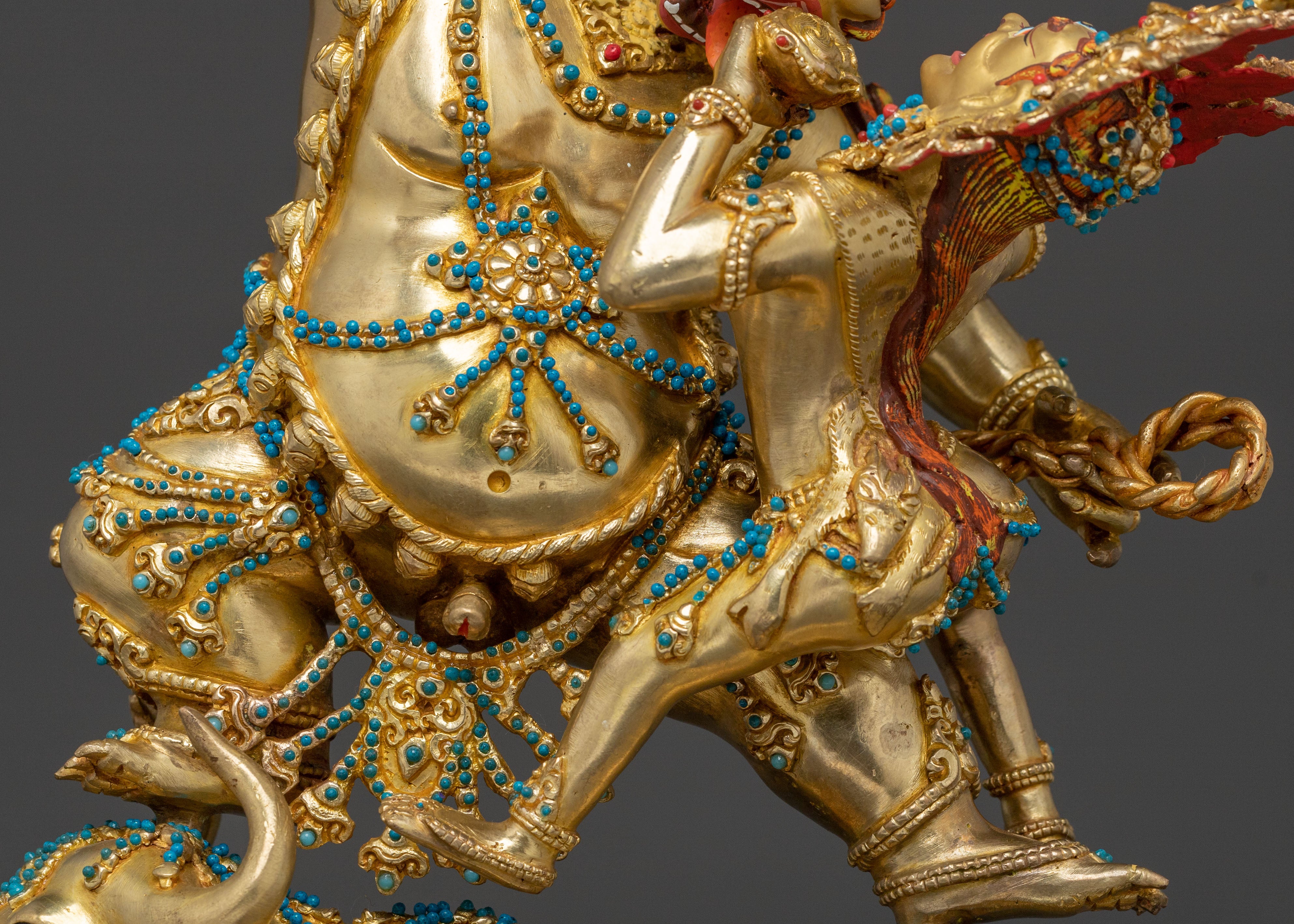 Yama Dharmaraja Sacred Statue: 24K Gold Gilded Protector