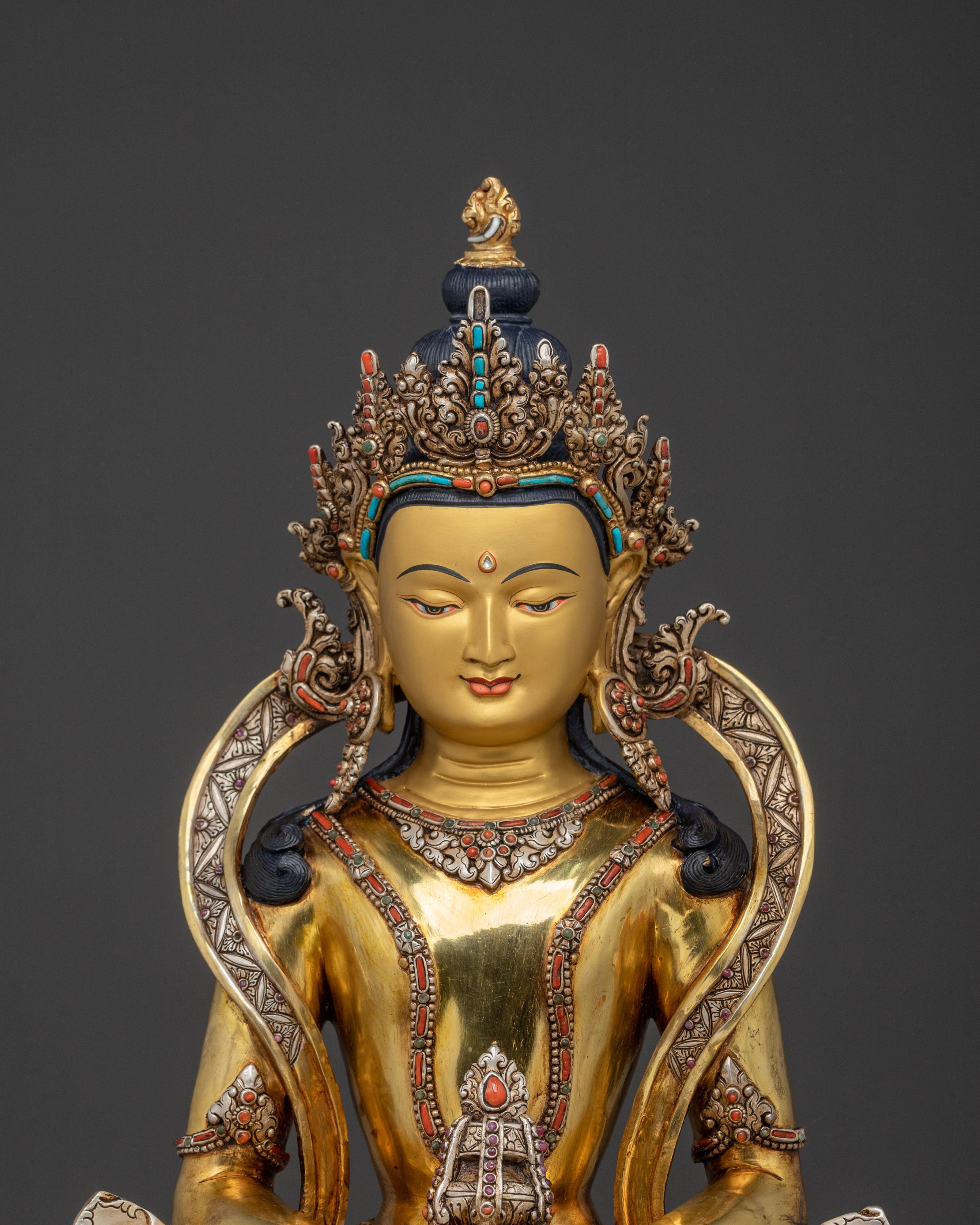 Amitayus 24k Gold Gilded Statue | Altar Home Decor