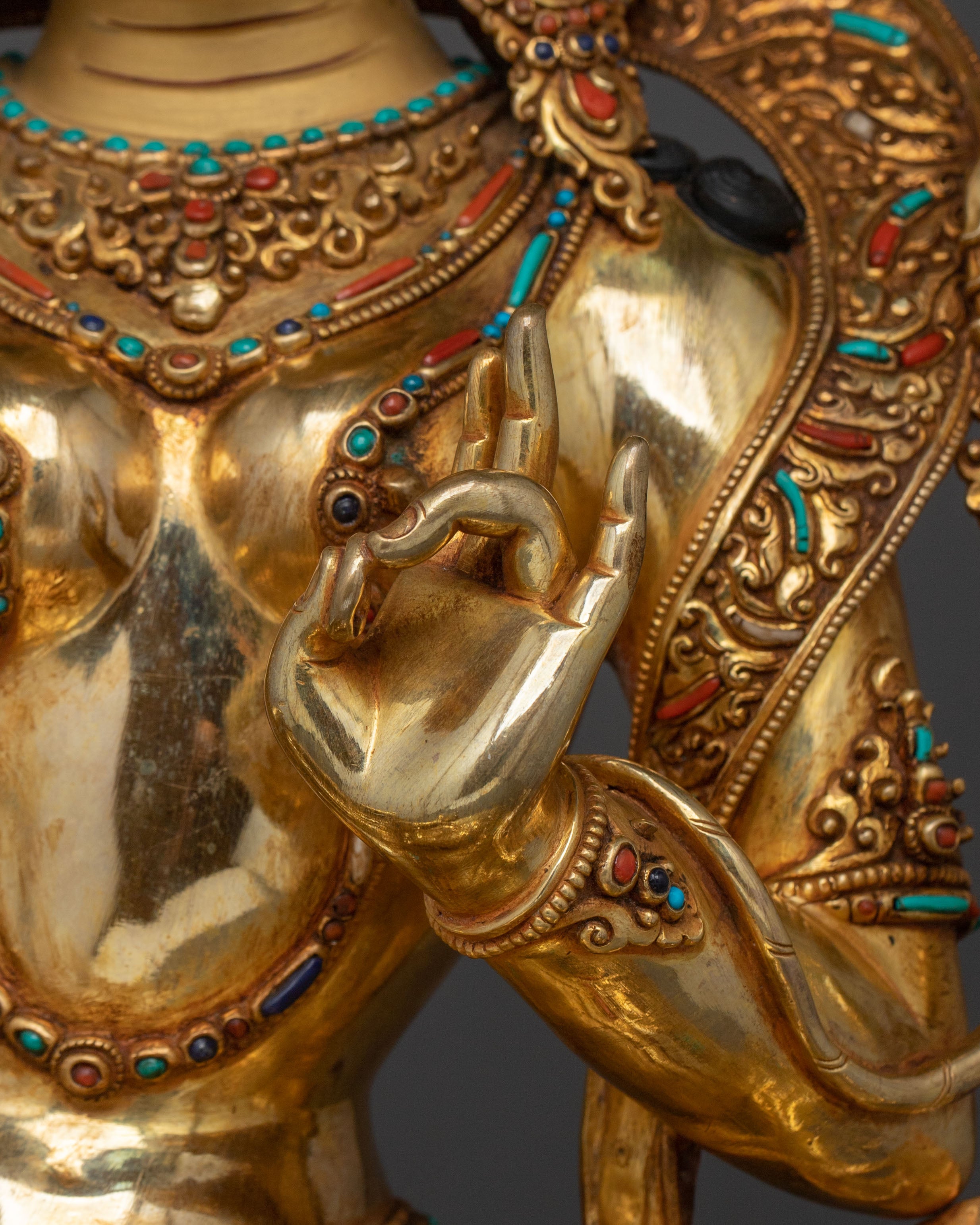 Goddess of Compassion: Green 24K Gold Glided Tara Statue