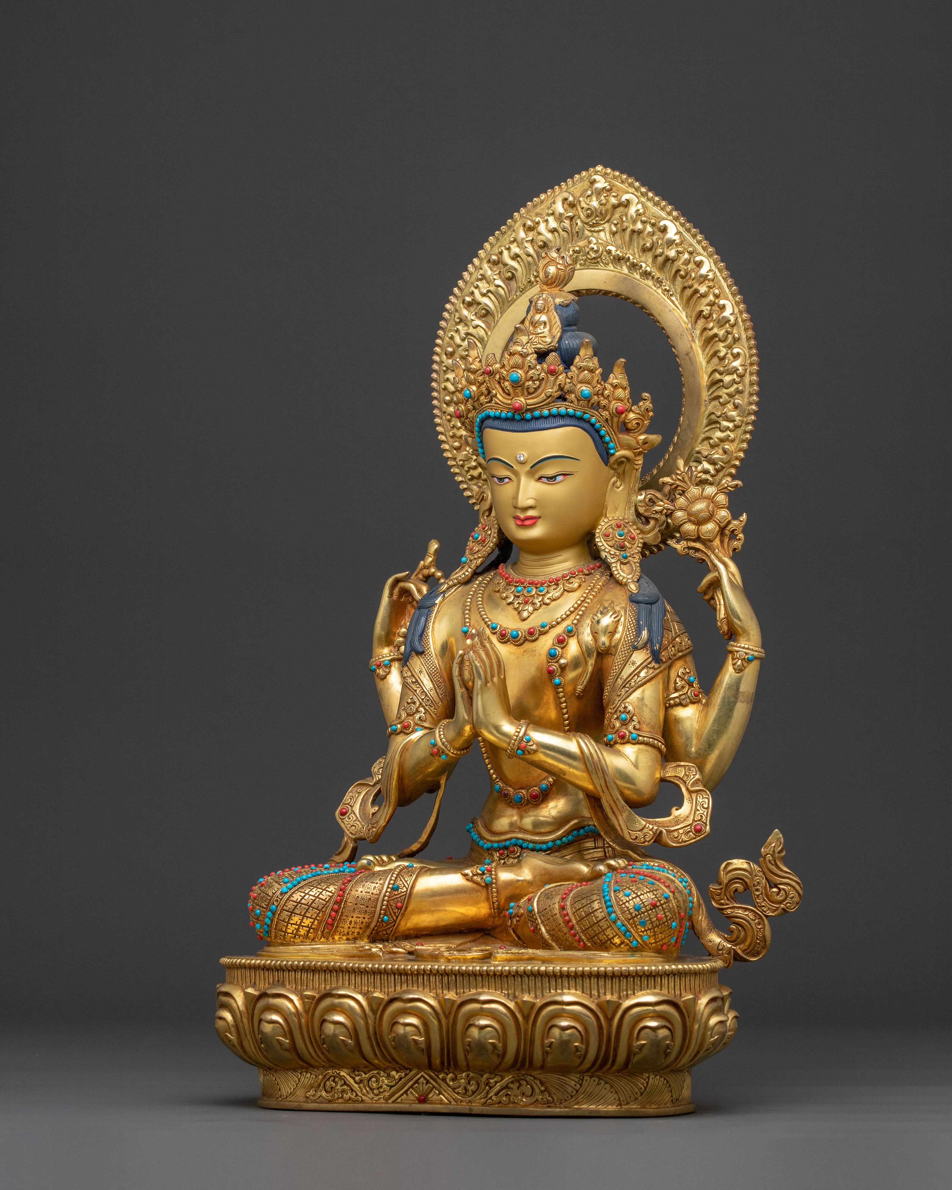 Compassionate Chenrezig Buddha Statue | Gold-Gilded Serenity