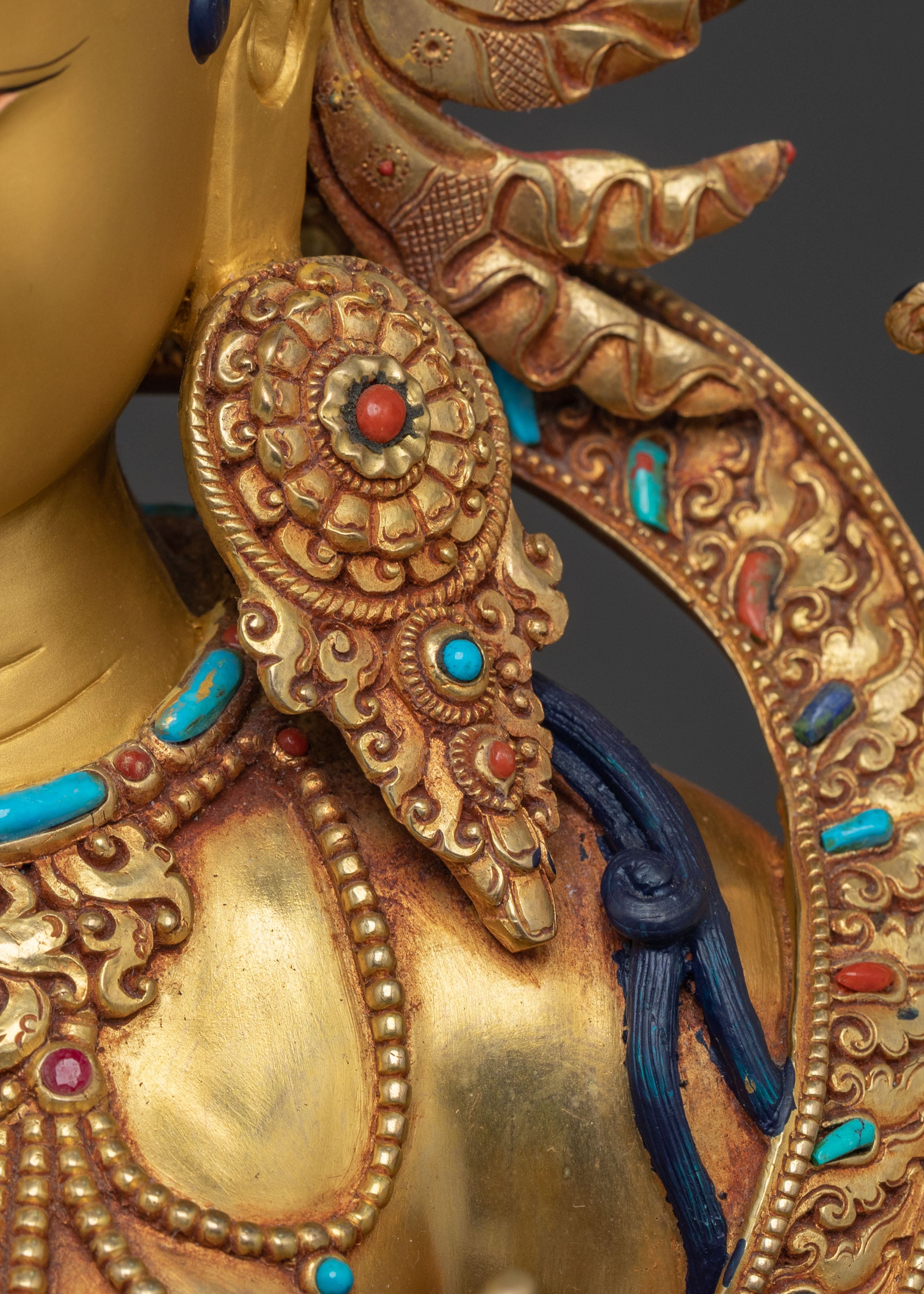 Handcrafted Green Tara Statue | 24K Gold Gilded