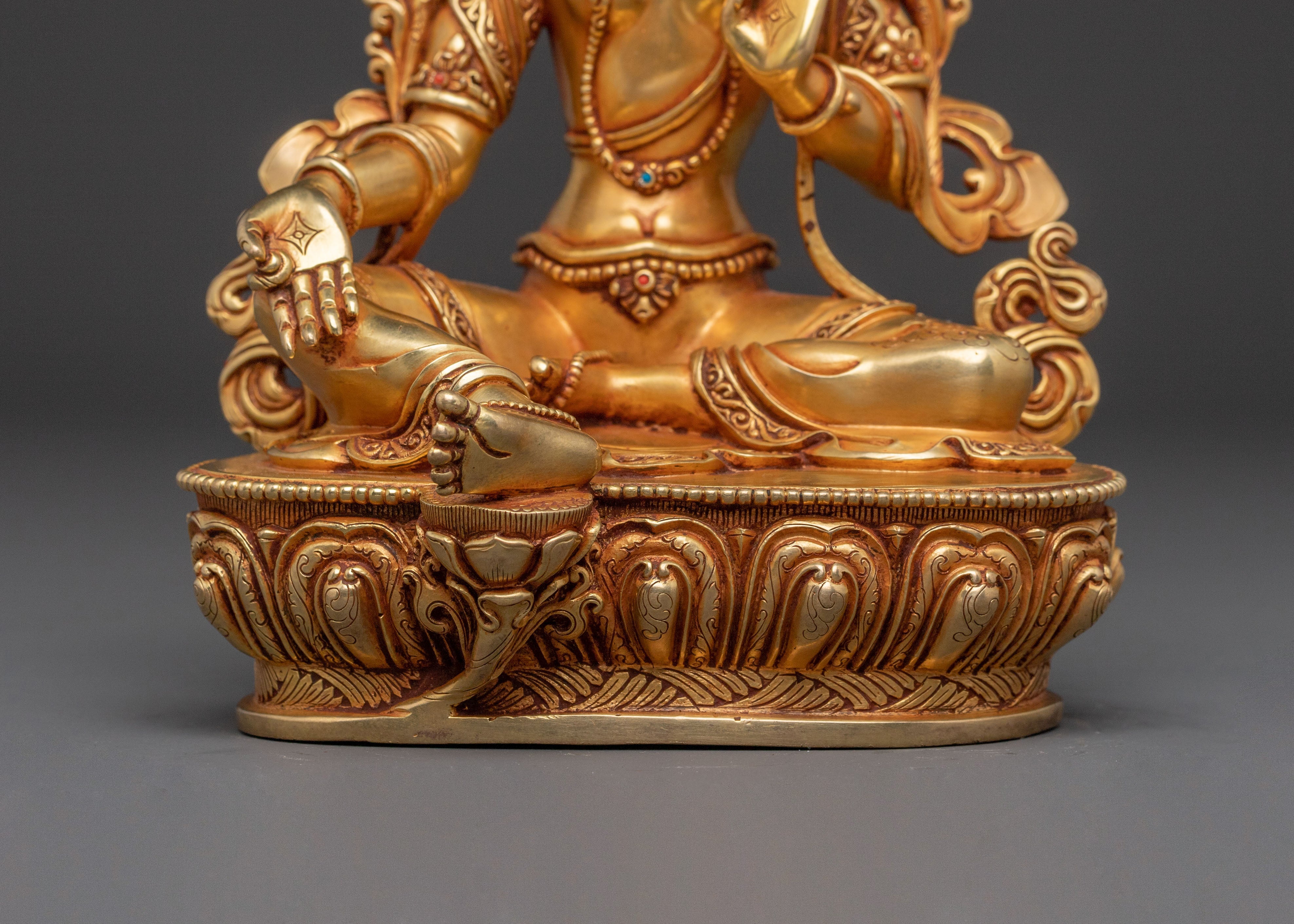 Graceful Green Tara Golden Statue: Handcrafted Serenity