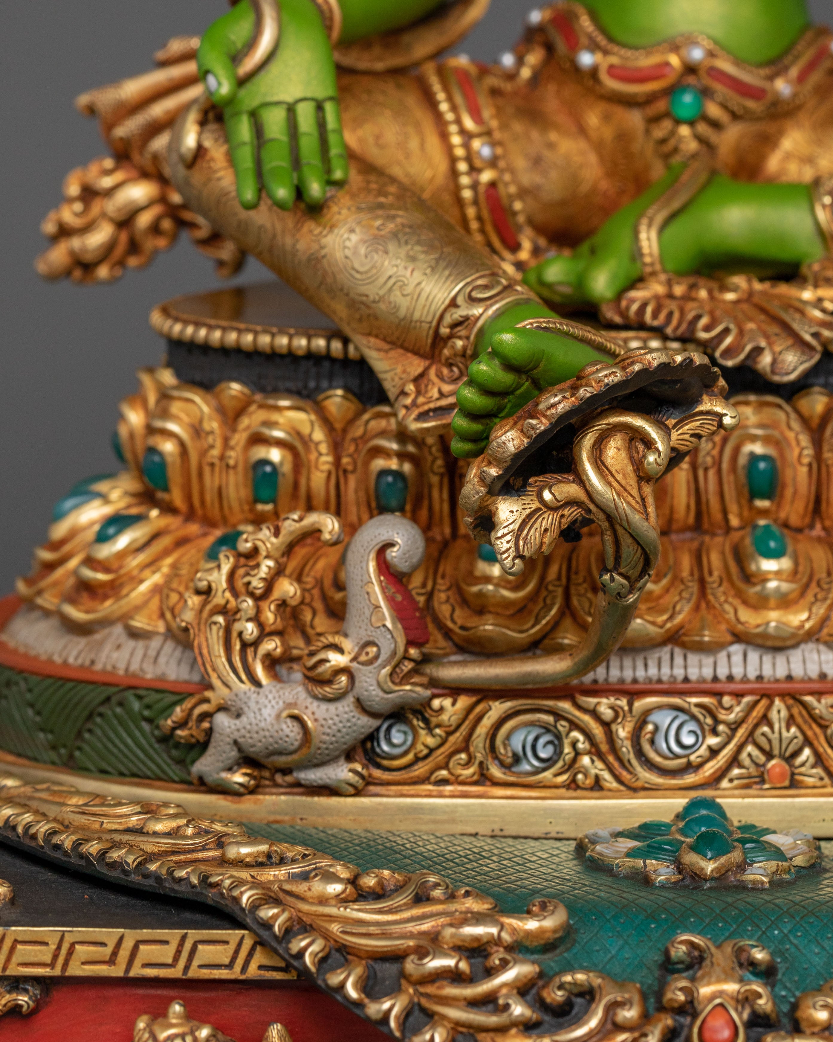 Green Tara Protection Statue with a Throne | Mother Figurine