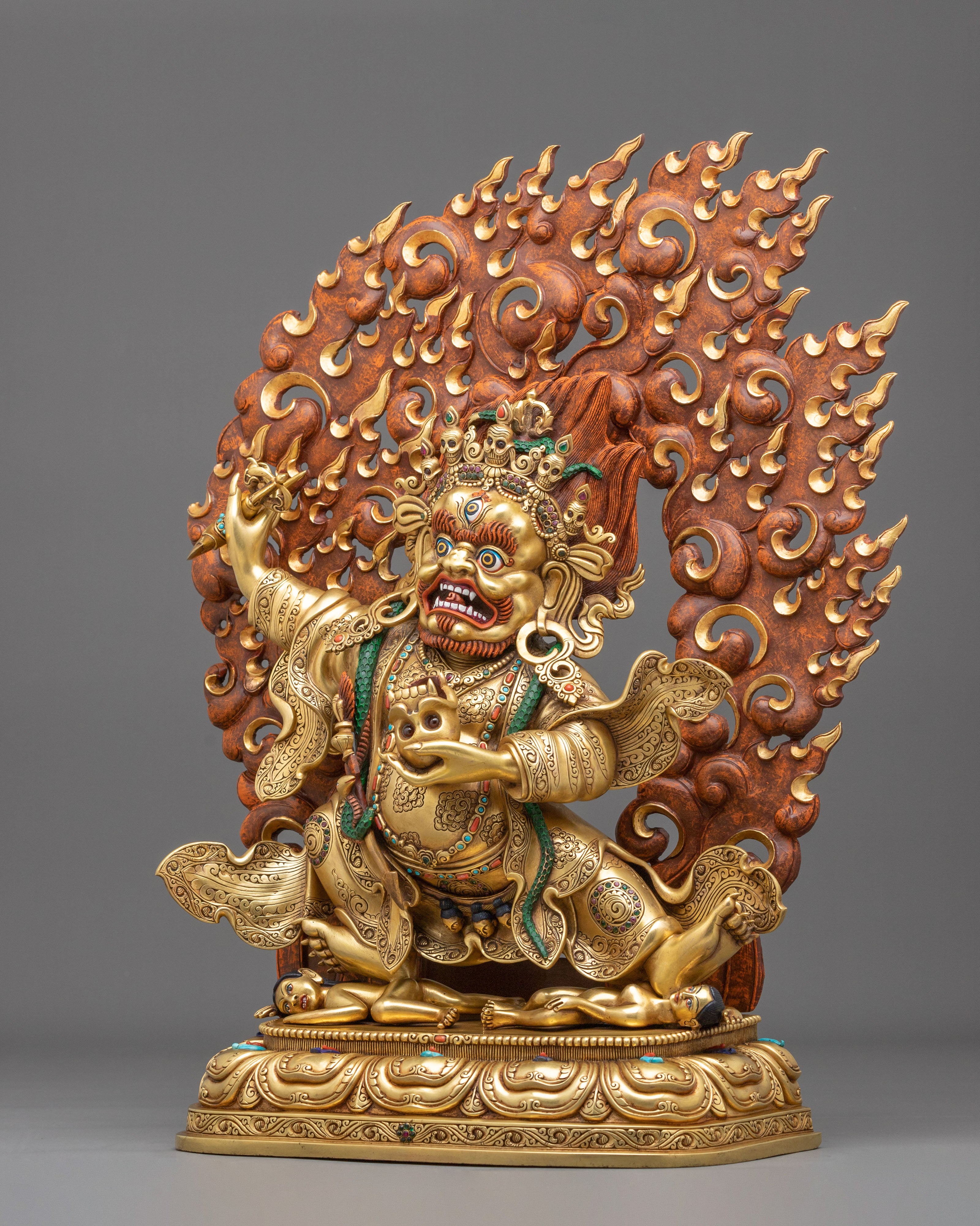 24K Gold Gilded Copper Mahakala Bernakchen Statue | Vajrayana Protector