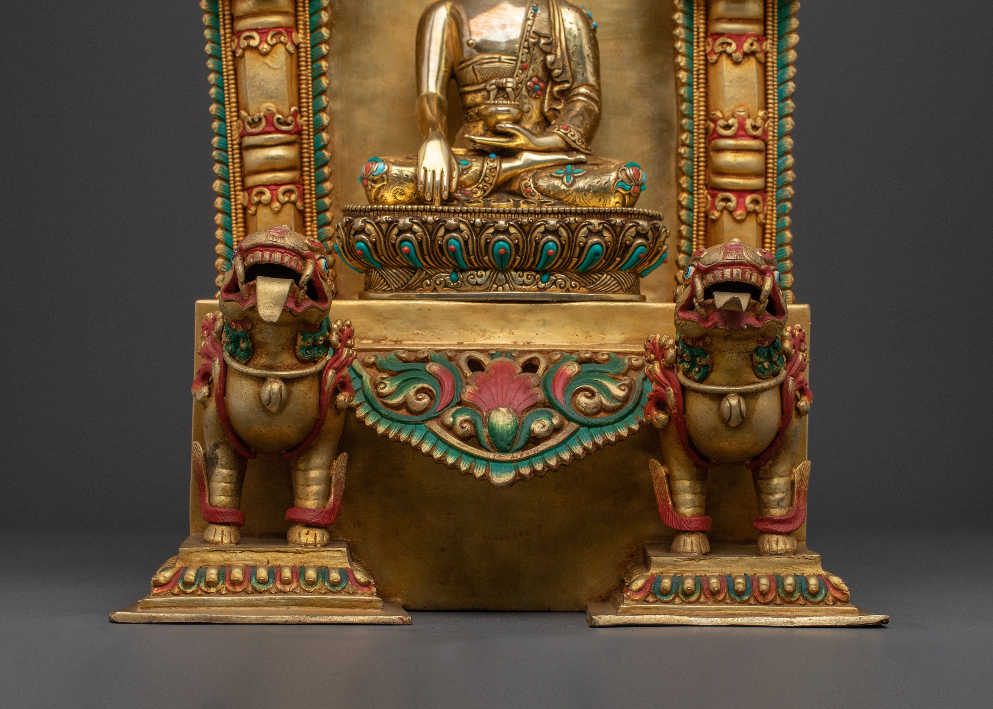 Shakyamuni Buddha in Throne Statue – 24K Gold Gilded Masterpiece