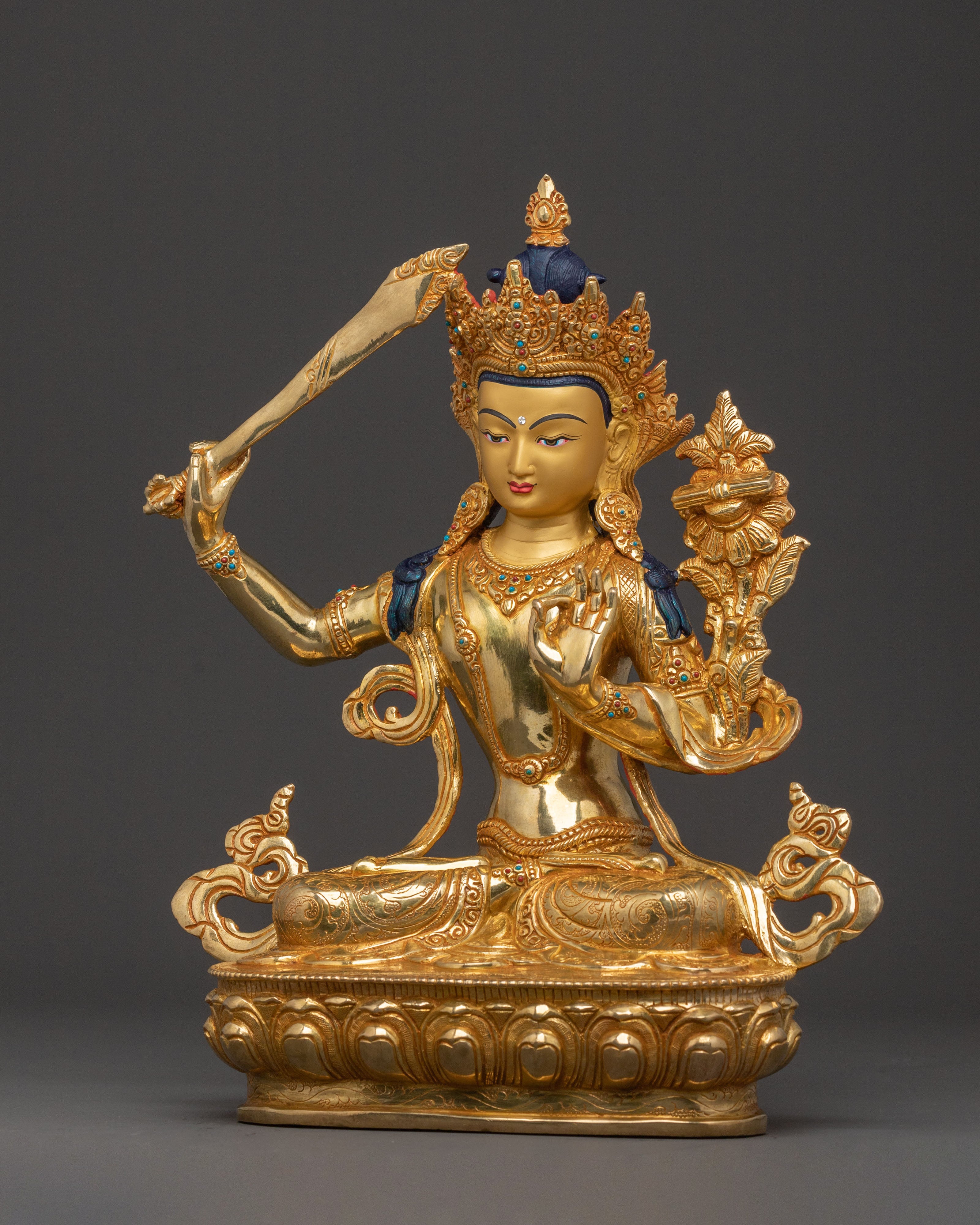 Manjushri Bodhisattva: 24K Gold Gilded Wisdom Statue