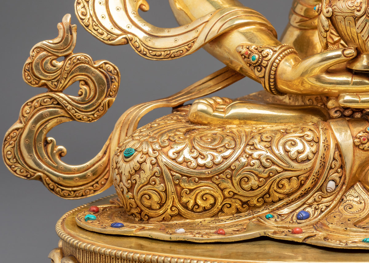 Amitayus Sculpture | Gemstones Adorned Copper Figurine