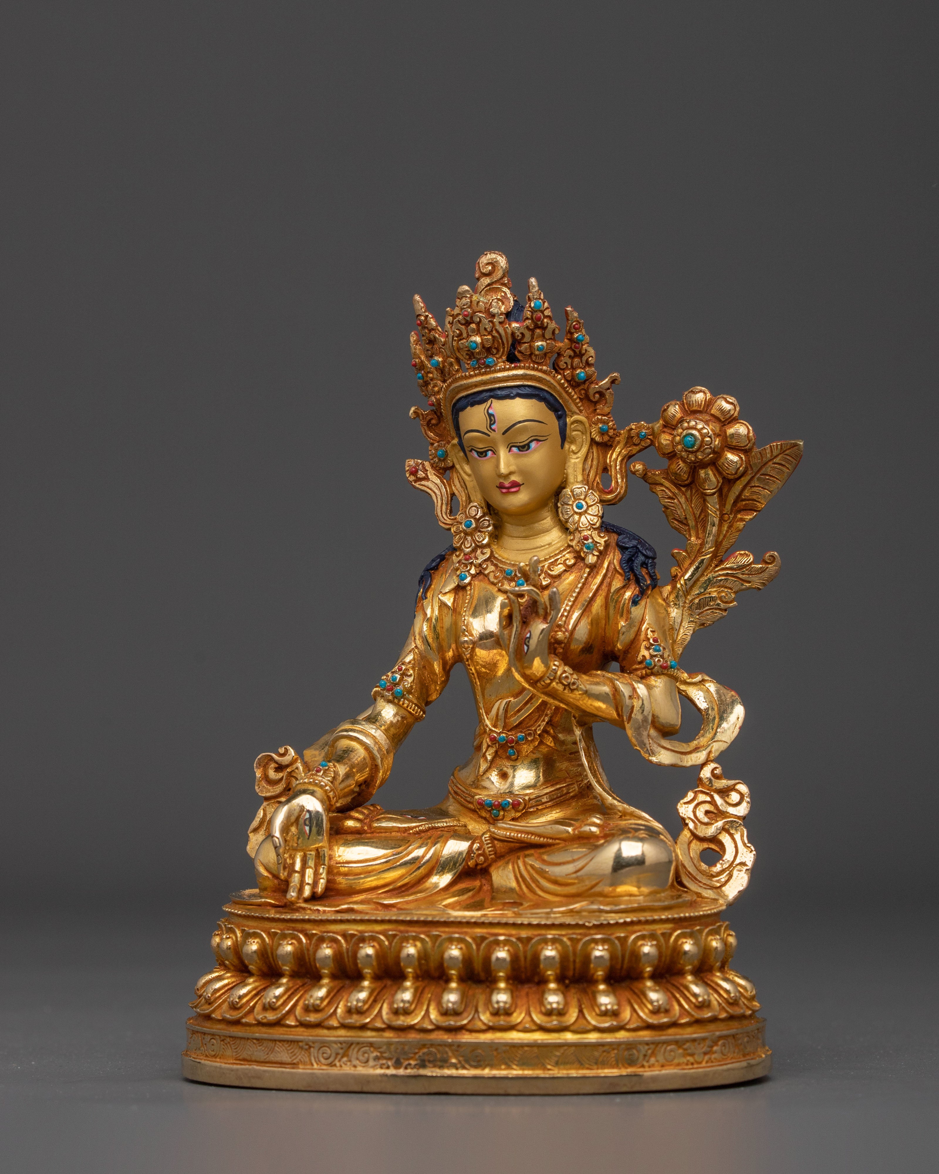 White Tara Sacred Longevity Icon: 24K Gold Gilded Copper Statue