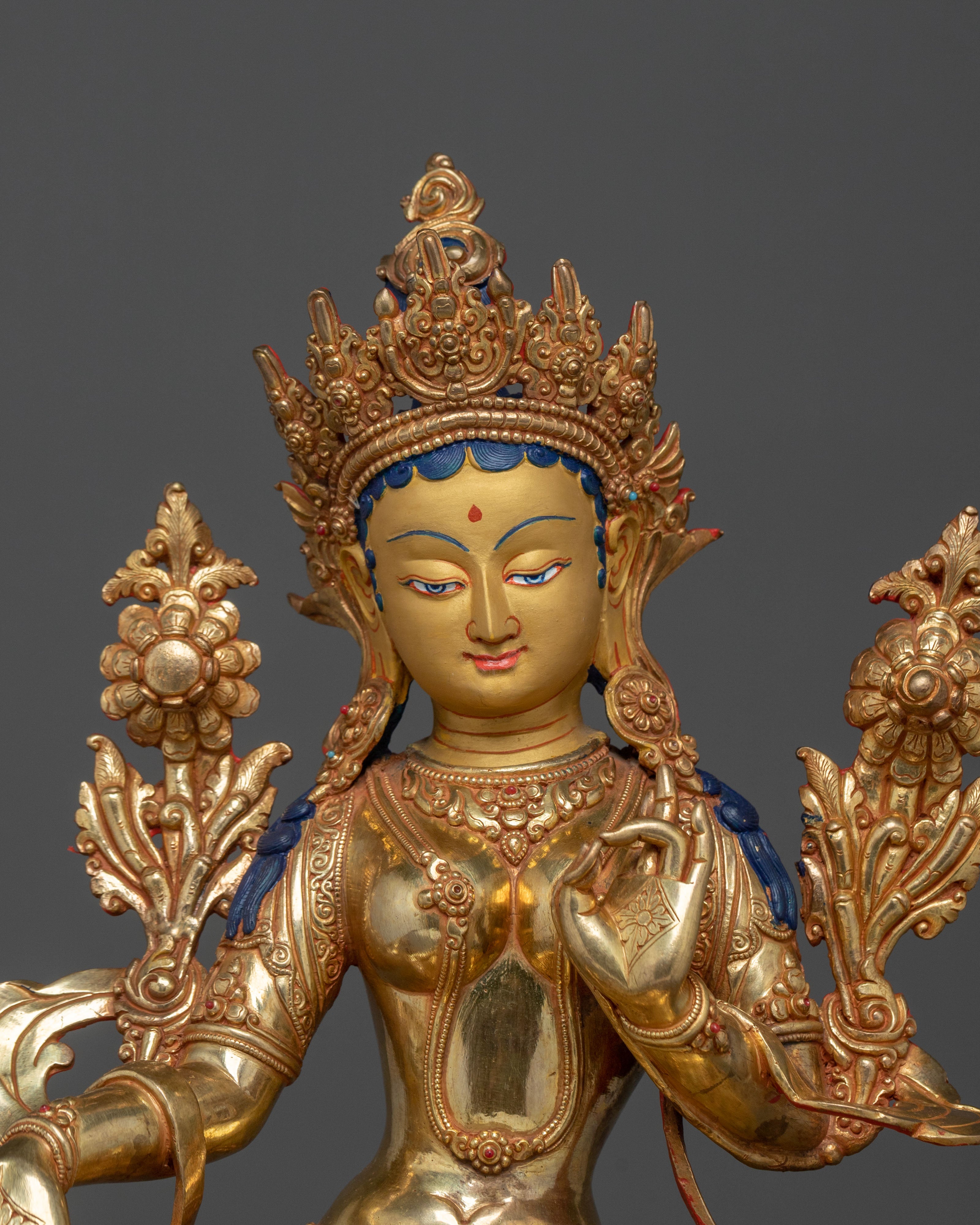 Twenty One Tara Sculpture | 24K Gold Gilded & Gemstone Inlaid