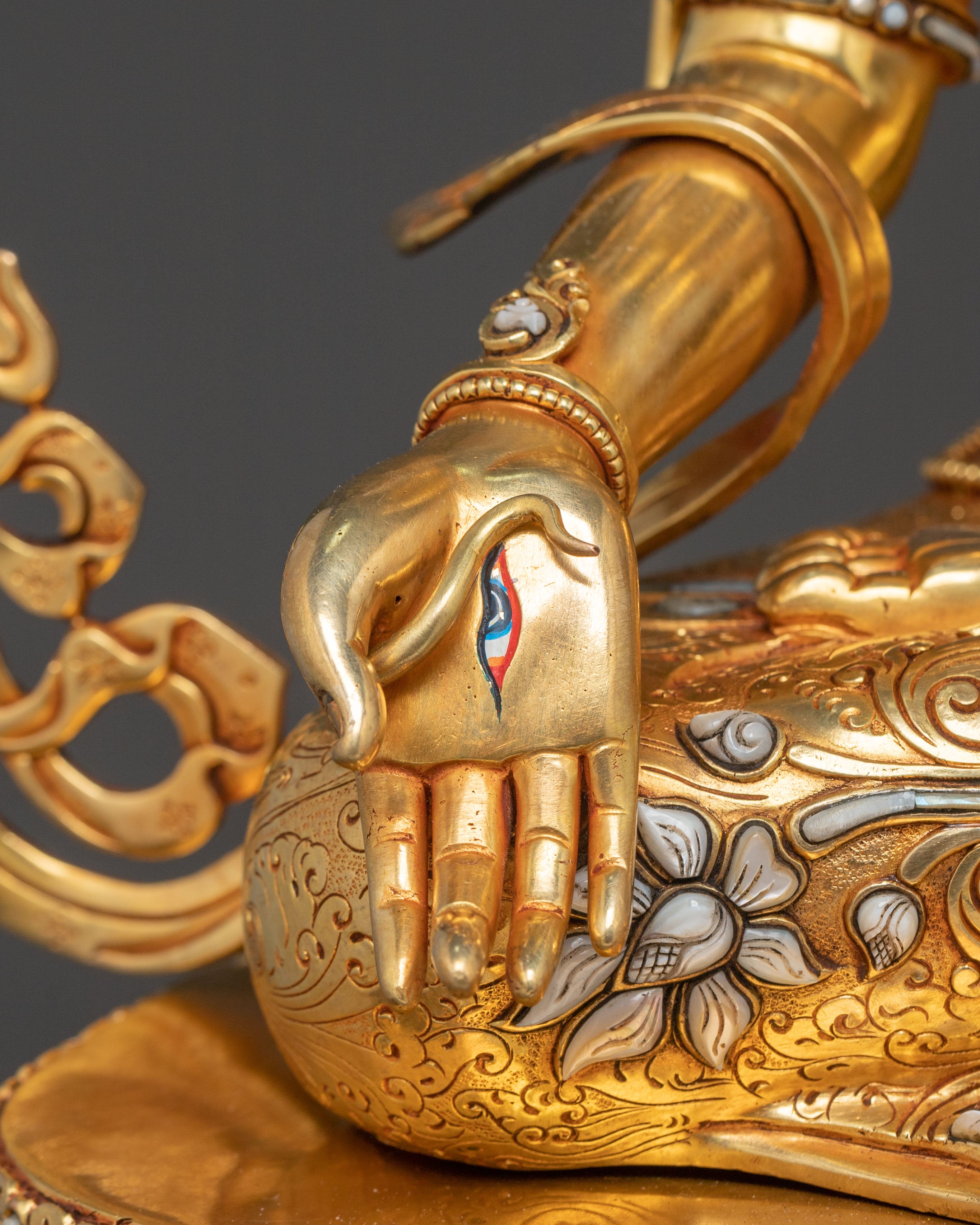 Exquisite 24K Gold Gilded White Tara Statue Seated on Throne