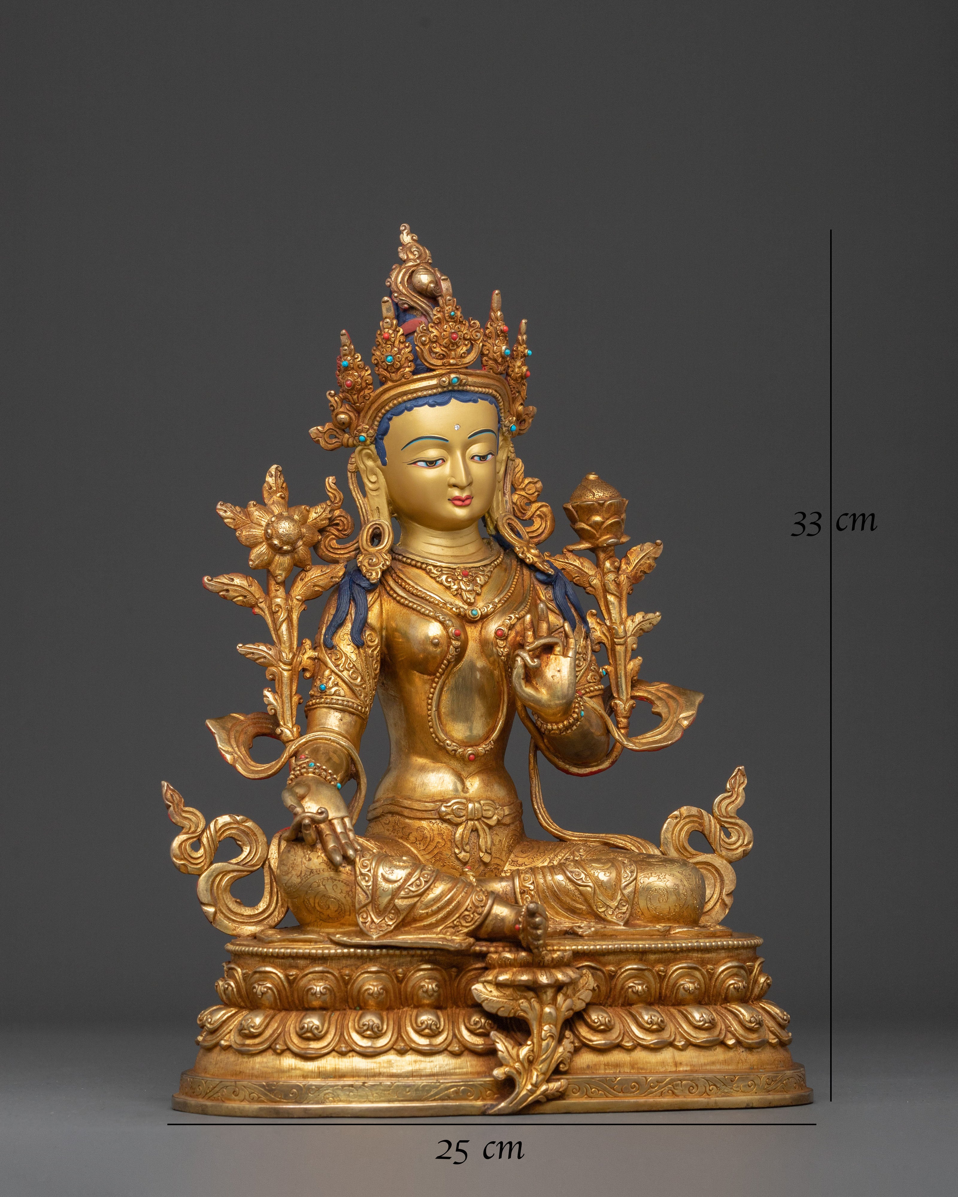 Green Tara Blessing Statue with 24K Gold Glided