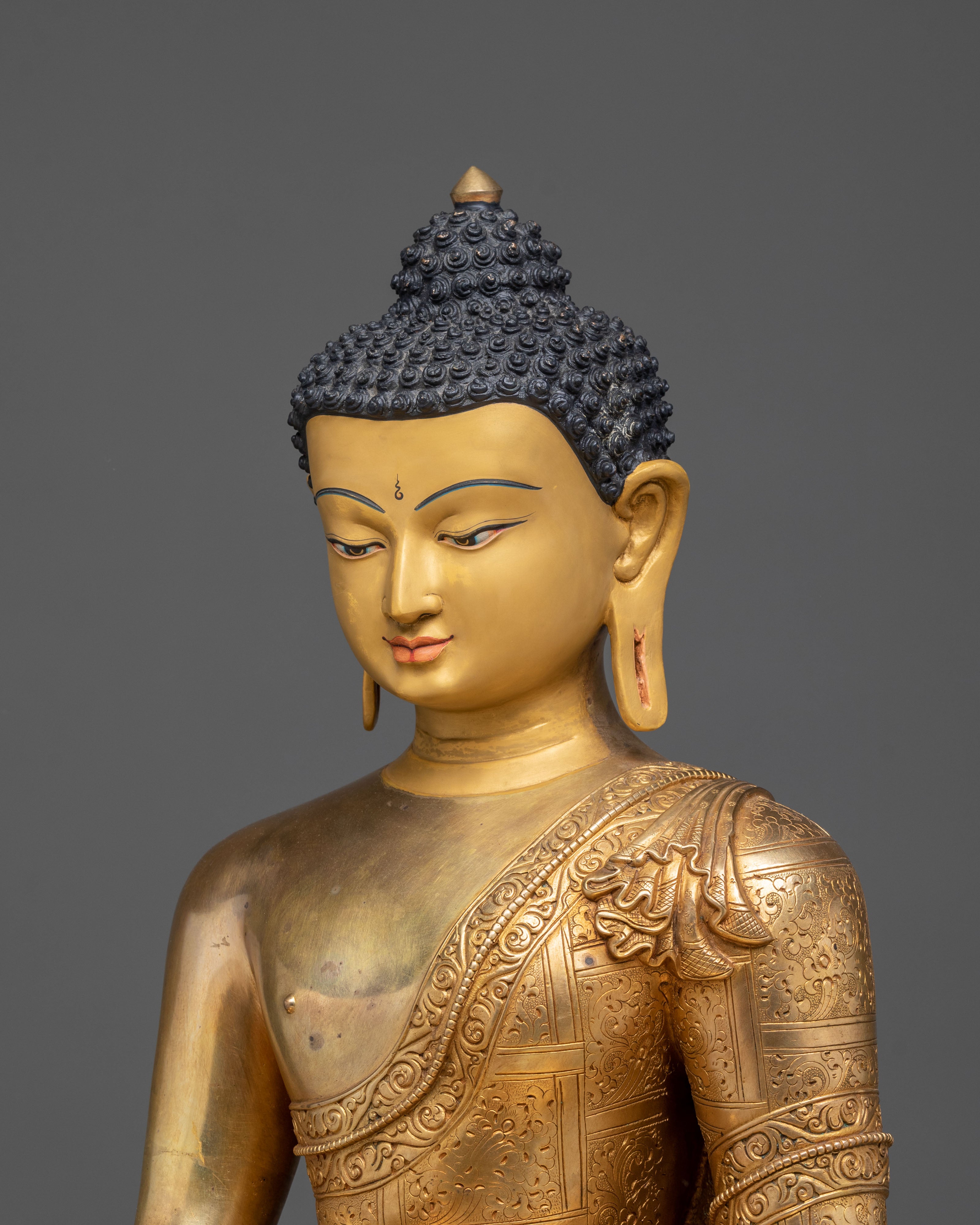 Shakyamuni Buddha Himalayan Statue Seated on a Throne
