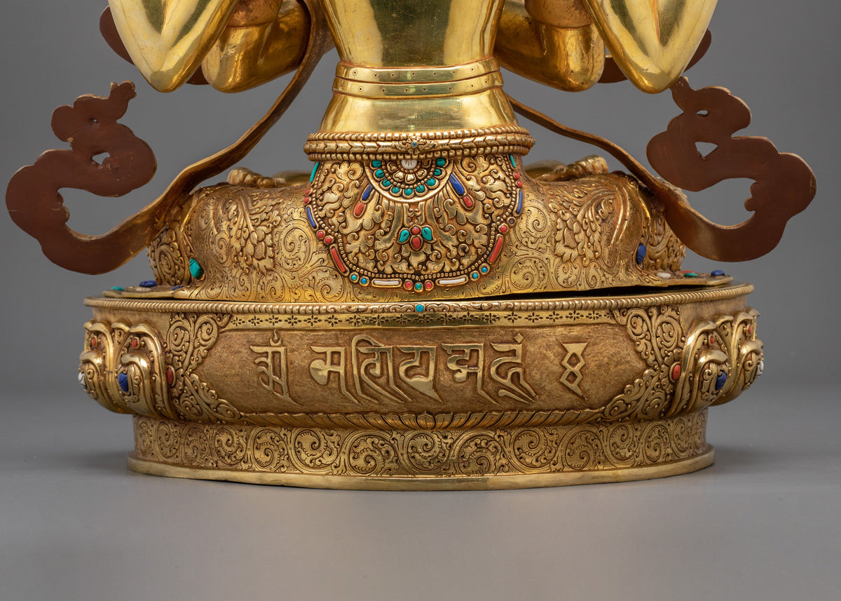 Chenrezig Sculpture | Hand-Carved 24K Gold Gilded Figurine