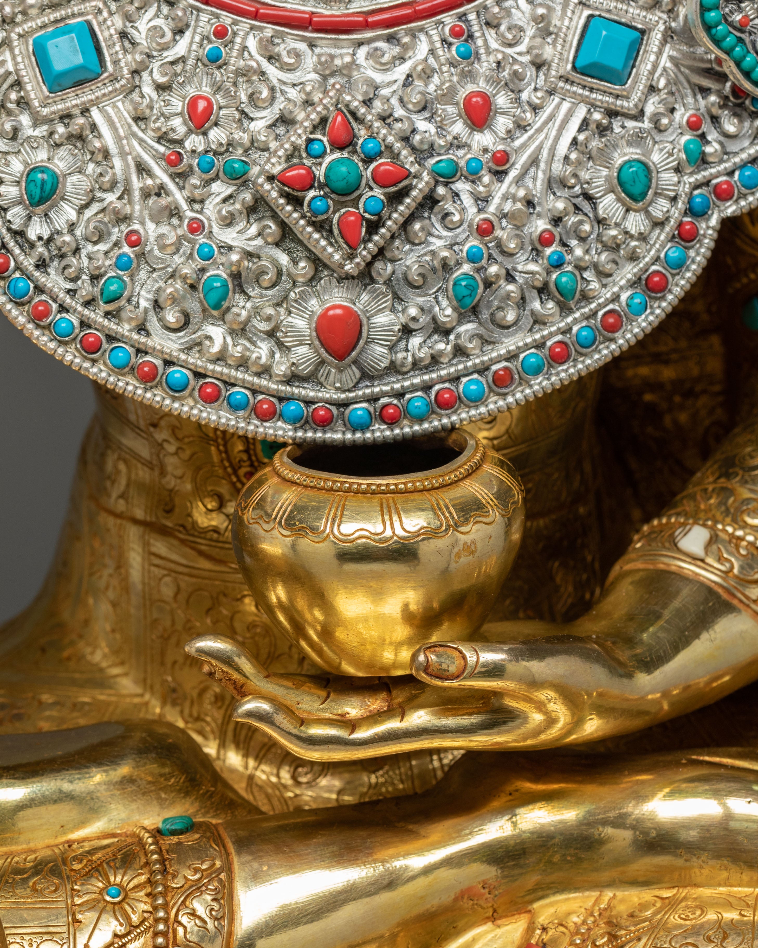 Tathagata Crown Shakyamuni Buddha on Throne Statue