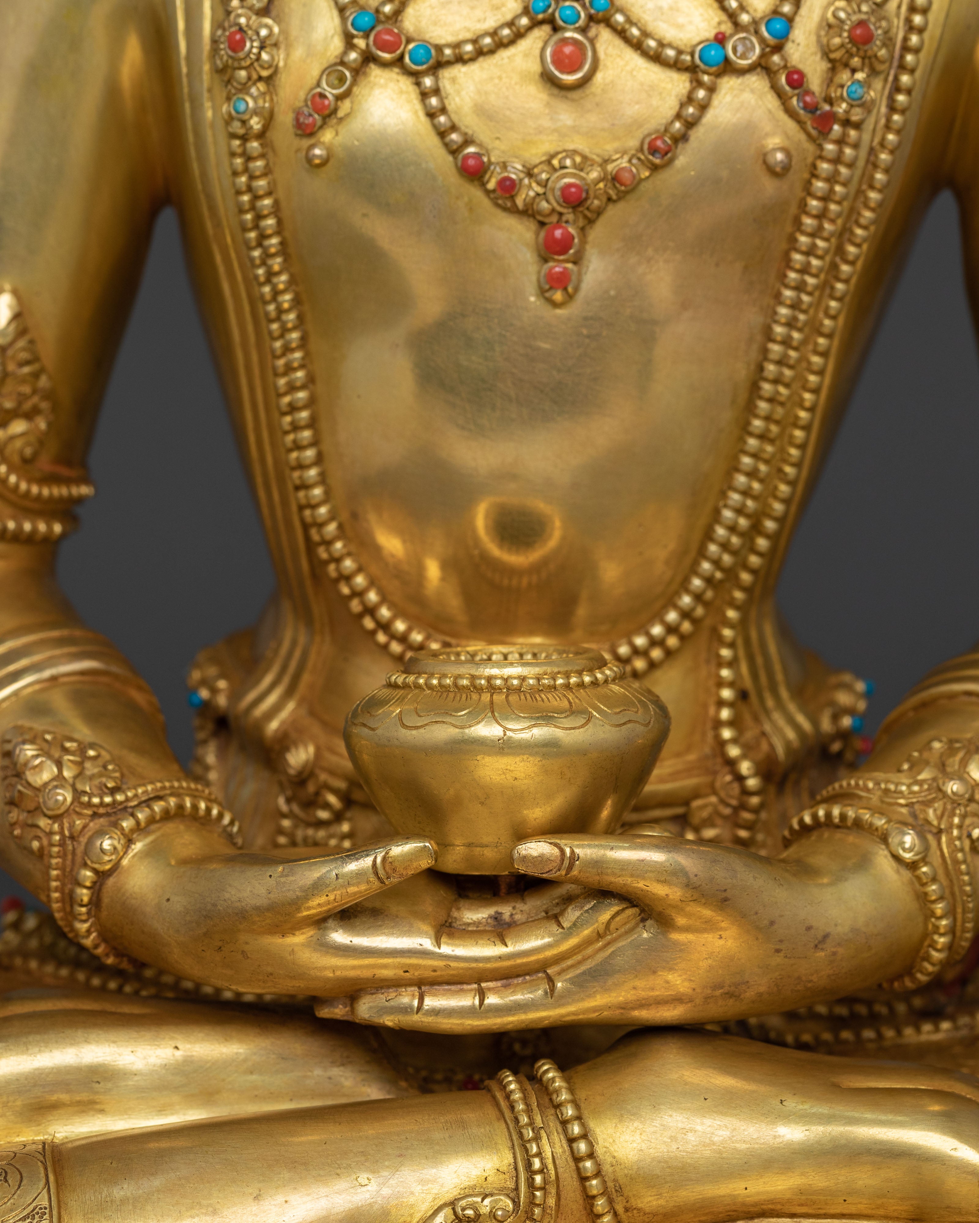 Crown Amitabha Buddha 24K Gold Gilded Statue