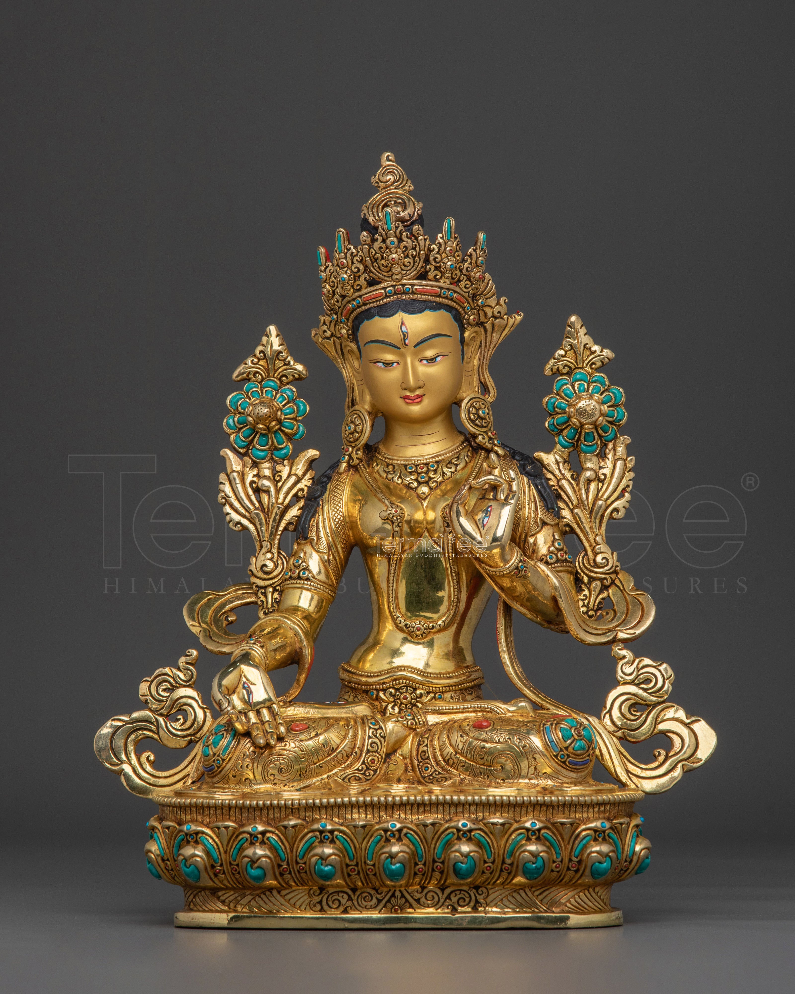 White Tara Tibetan Buddhist Statue | Gold Gilded Copper Sacred Sculpture