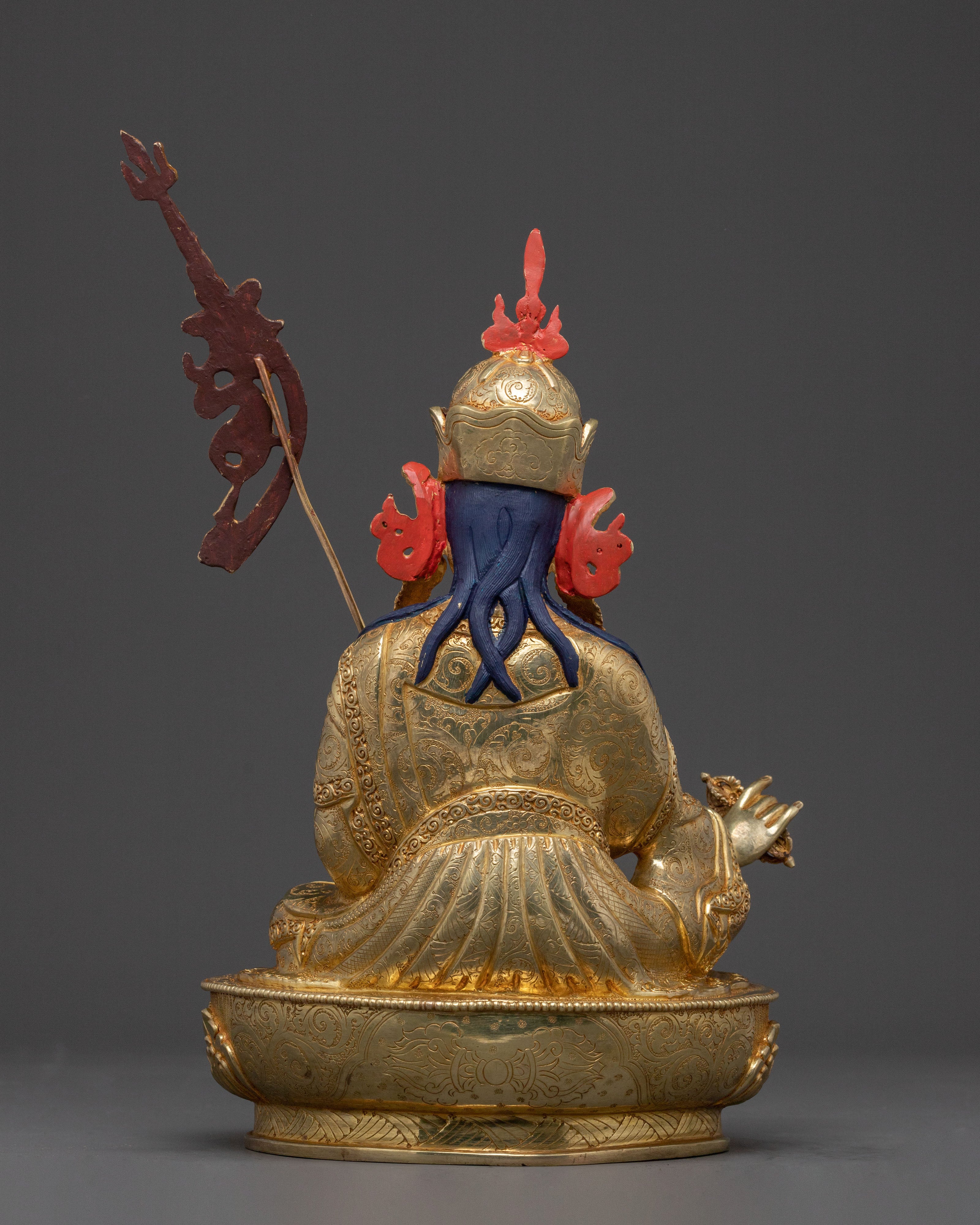 Guru Rinpoche Spiritual Protector Statue: 24K Gold Gilded Statue