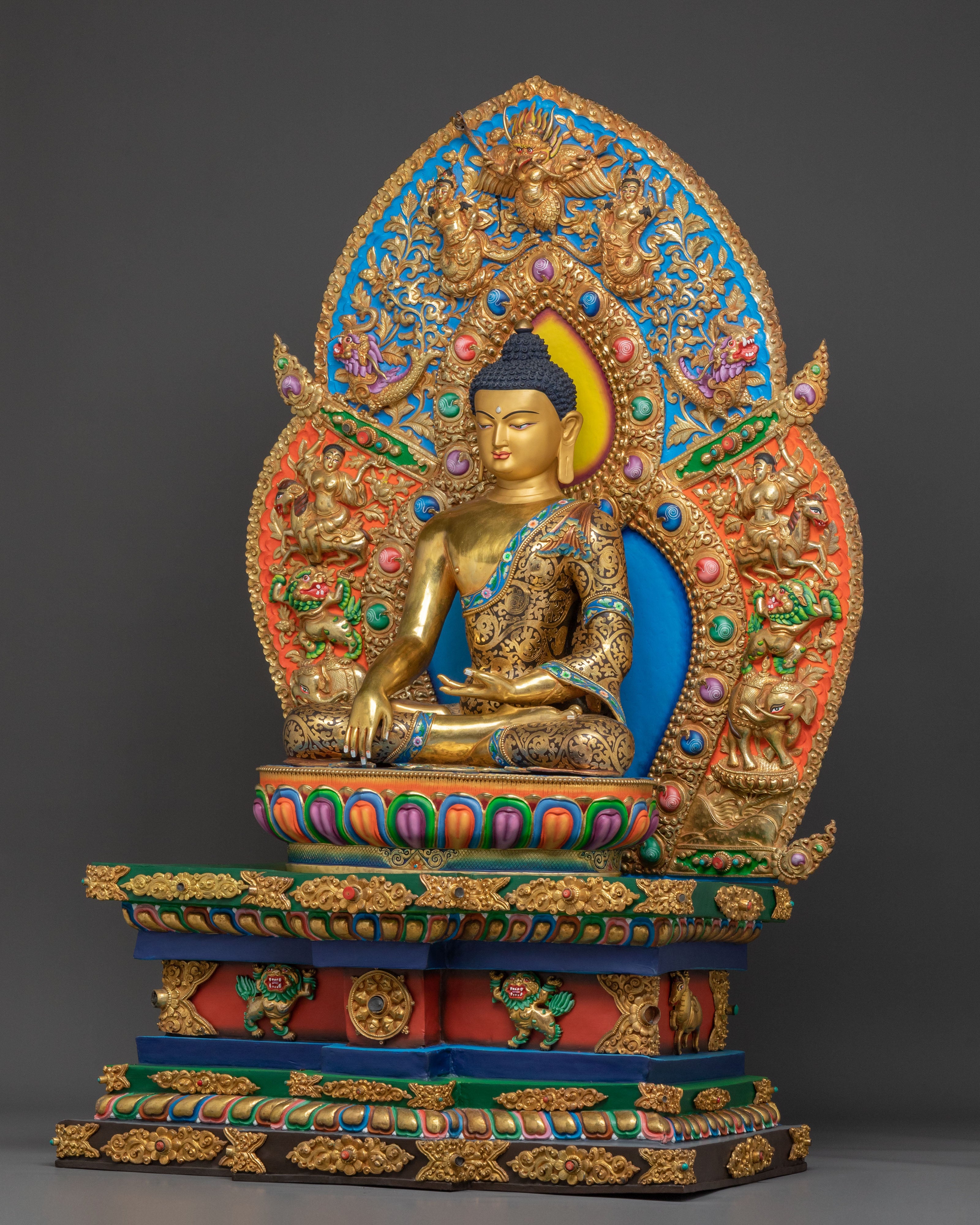 Shakyamuni Buddha Sacred Statue on Throne | Home Decor