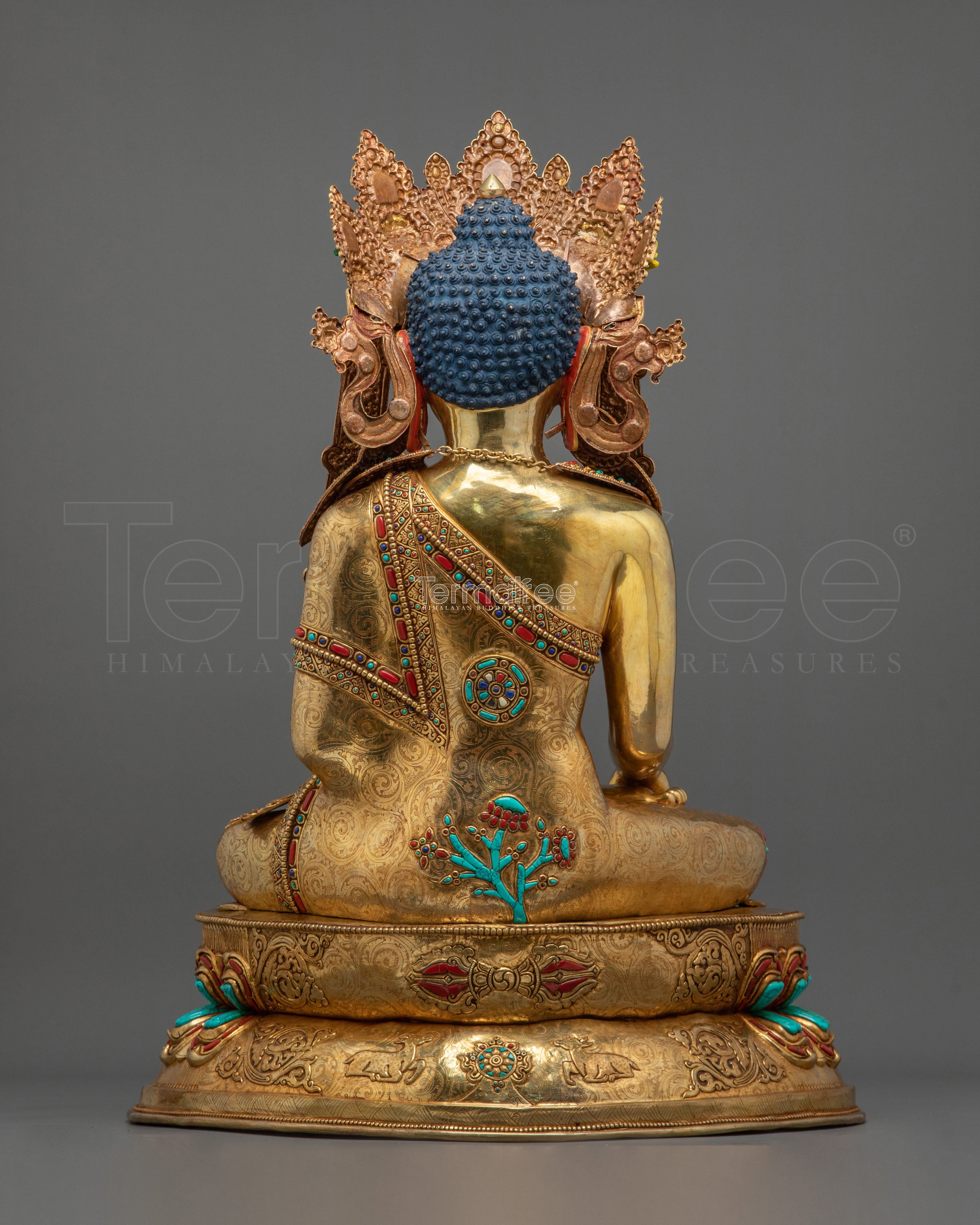 Crown Shakyamuni Buddha Sculpture | 24K Gold Gilded Artistry