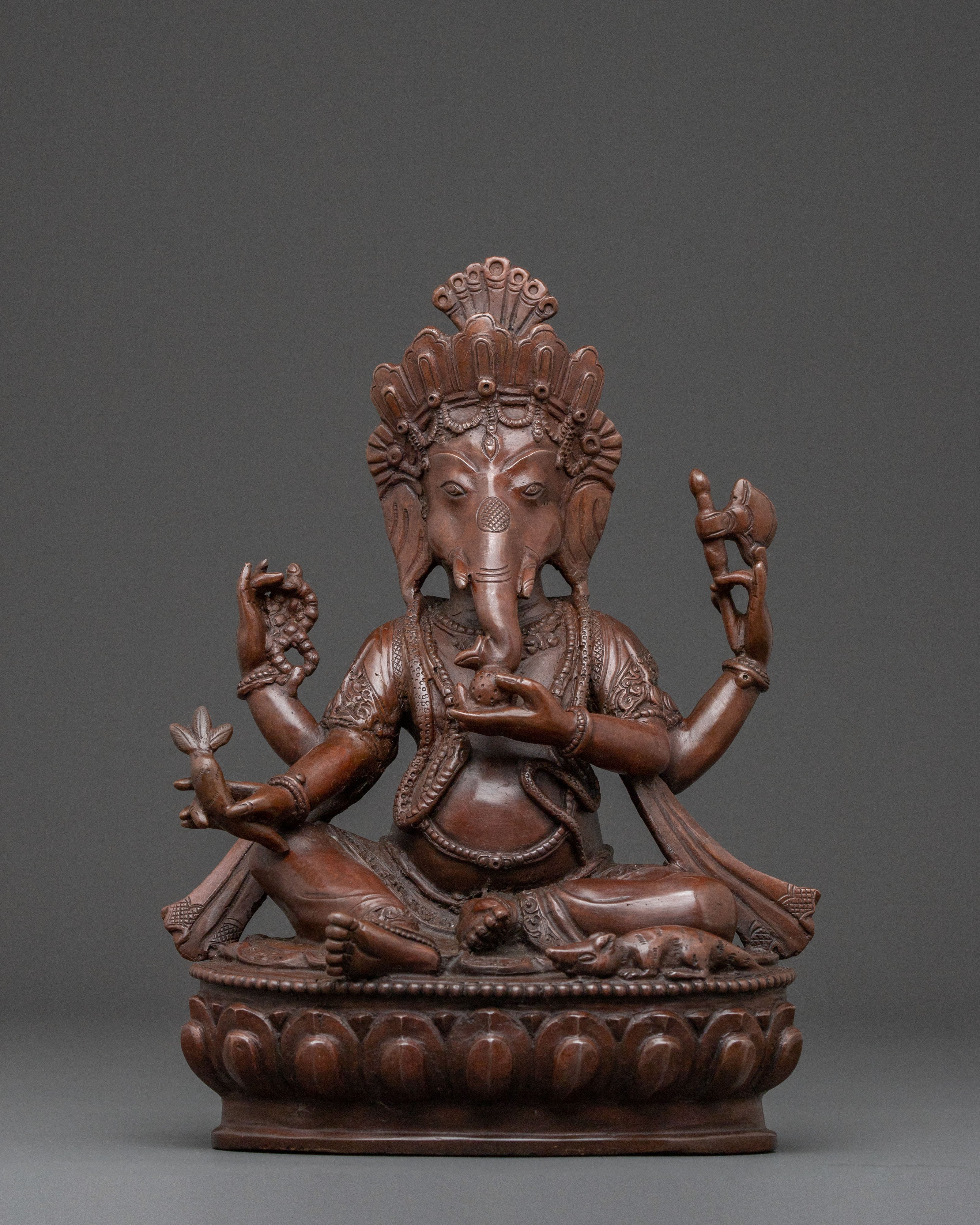 Oxidized Copper Statue of Ganesha: Remover of Obstacles