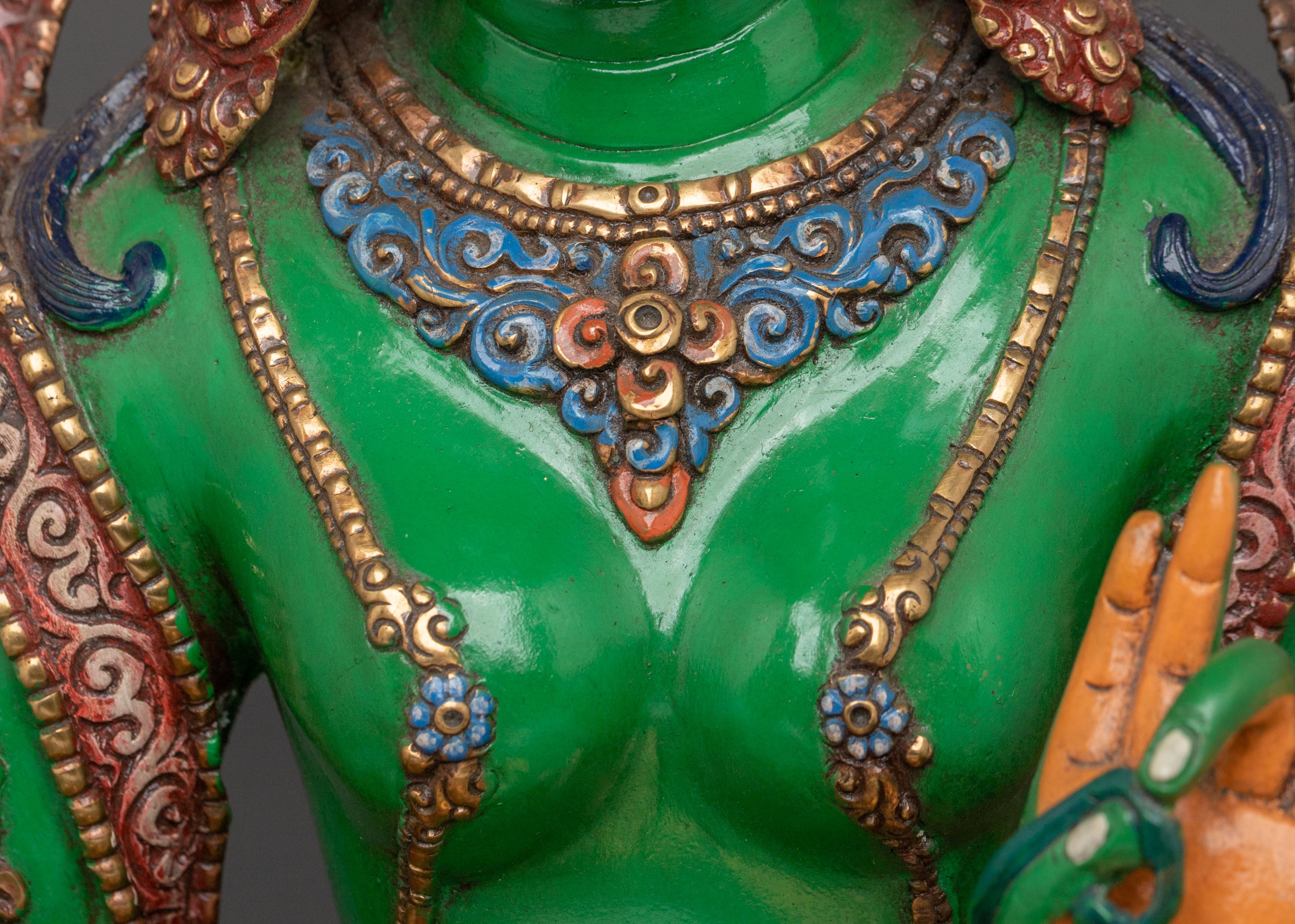 A Serene Peaceful Guardian Green Tara Statue