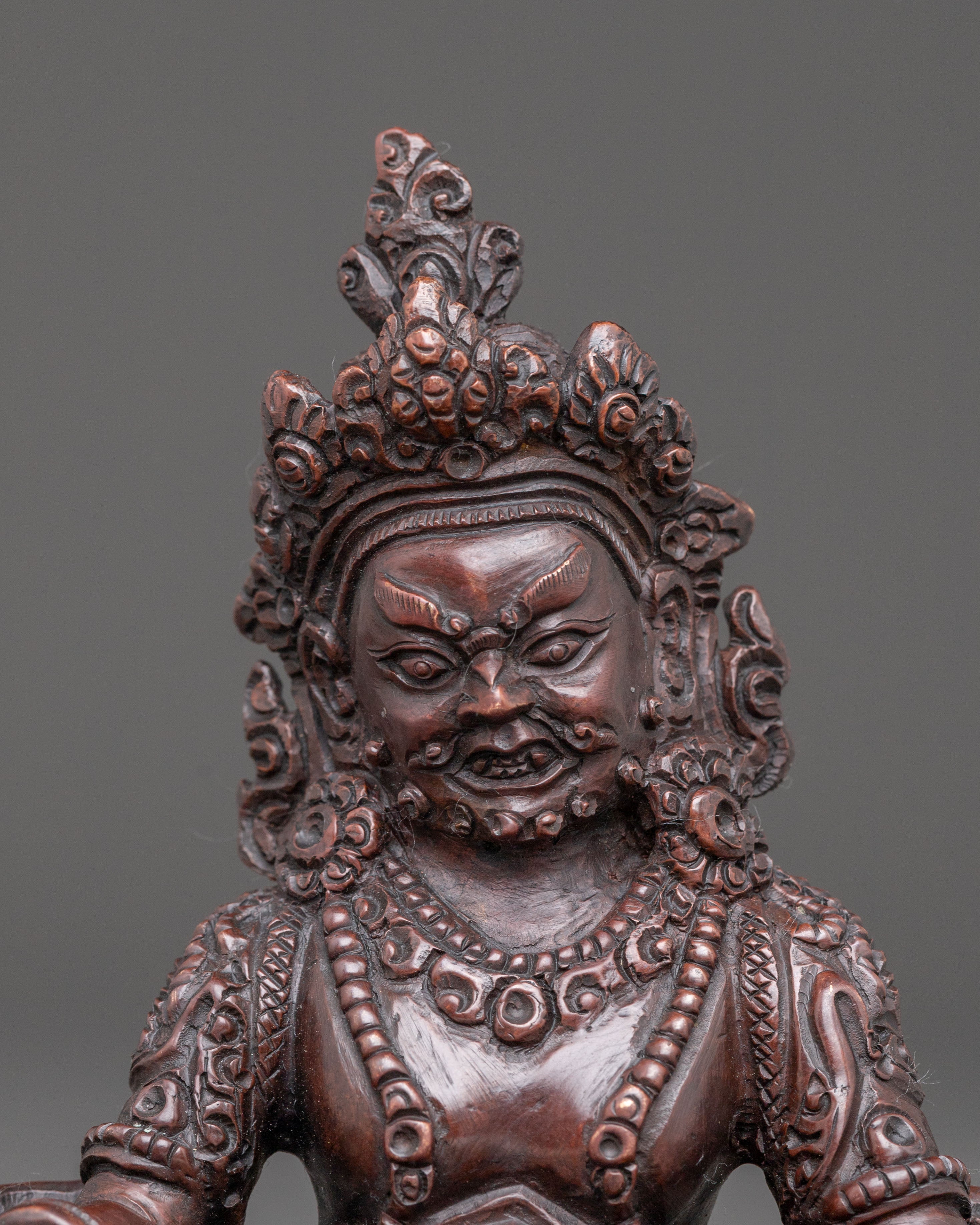 Handmade Dzambhala Oxidized Copper Statue | Wealth Deity Decor