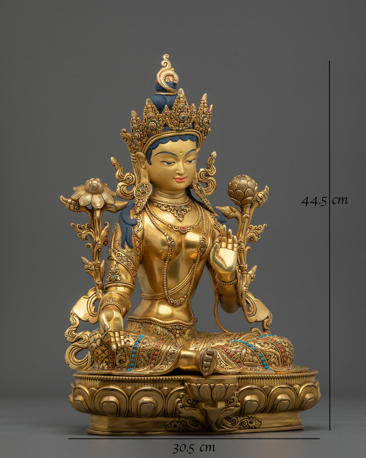Tibetan Protector Figurine Green Tara in 24K Gold Gilded Copper