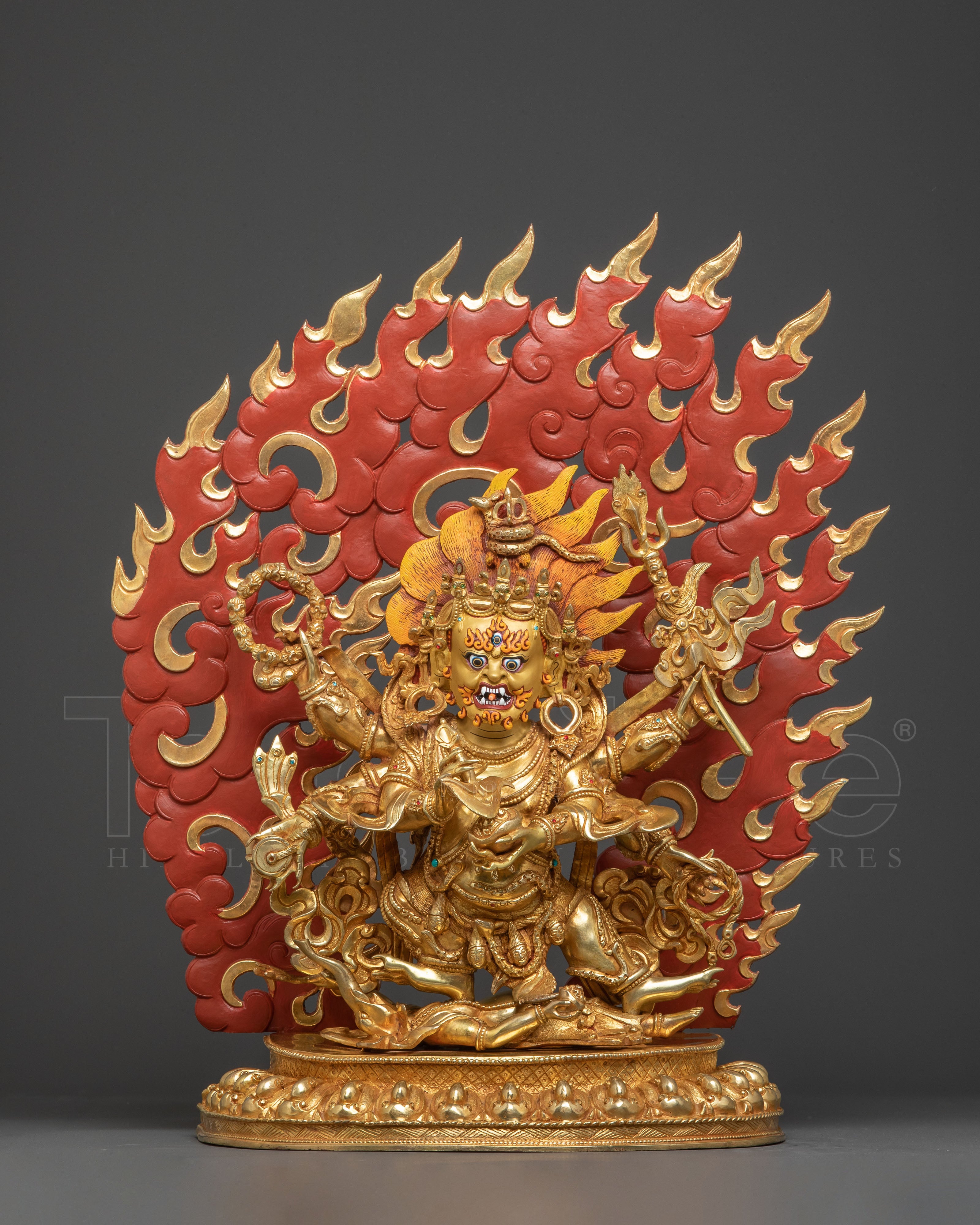 Handcrafted Six Armed Mahakala Copper Body Statue |  Majestic Protector
