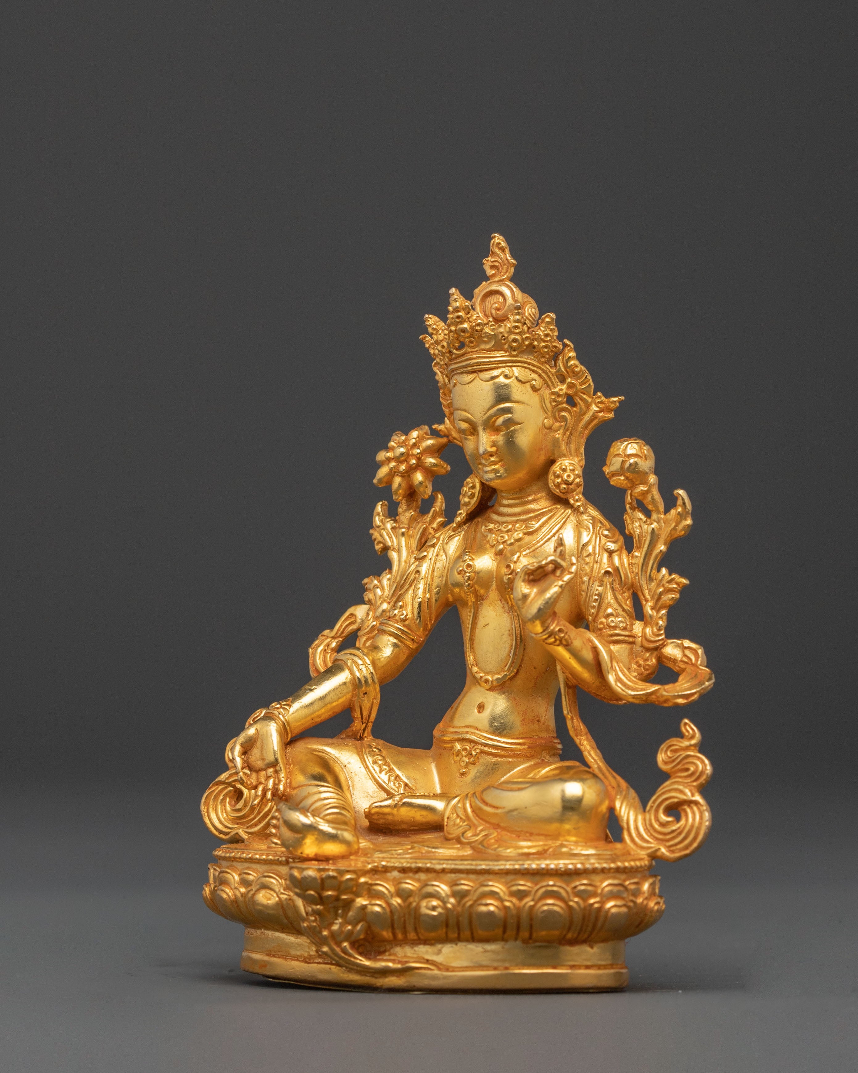 Green Tara 24k Gold Gilded Statue | Shyama Tara