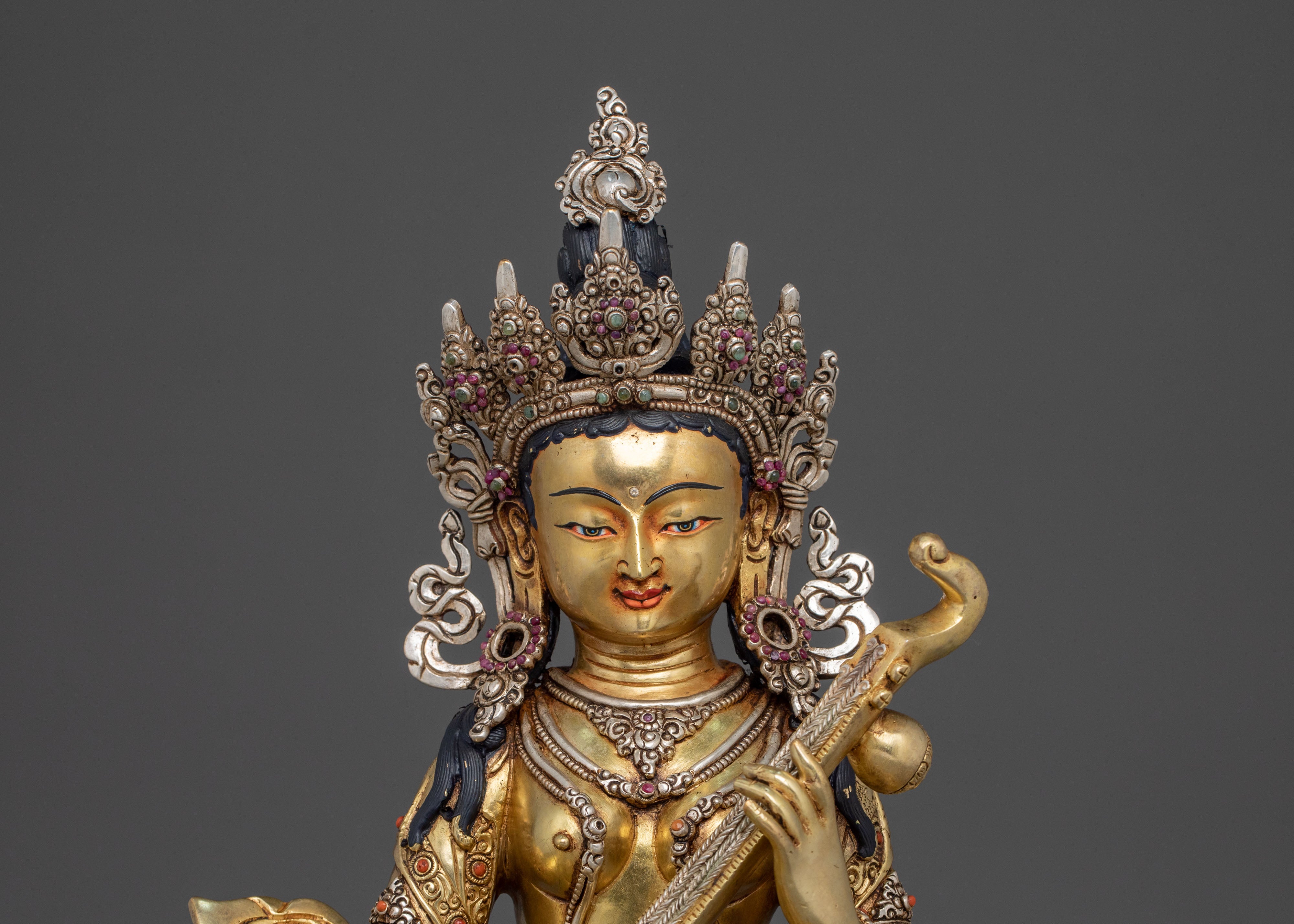Saraswati Statue | 24K Gold Gilded Goddess of Wisdom