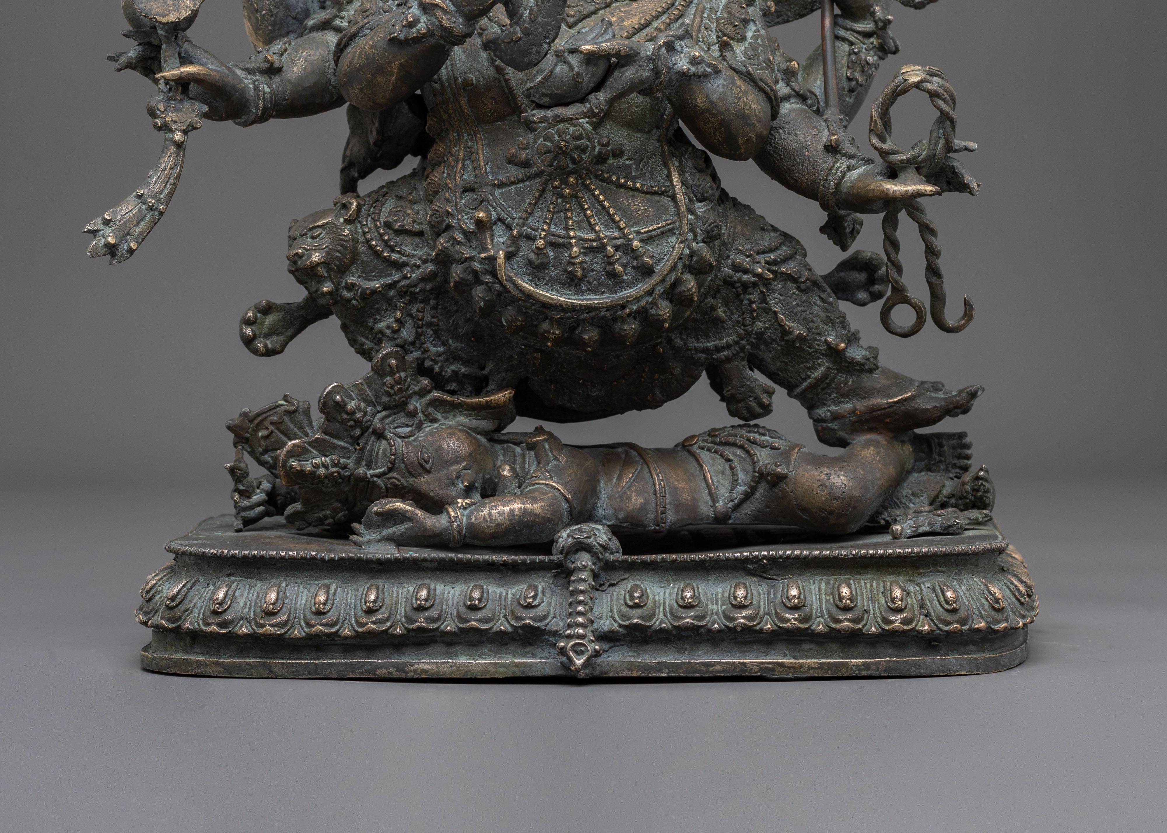 Six-Armed Mahakala Statue | Copper Figurine with Antique Finish
