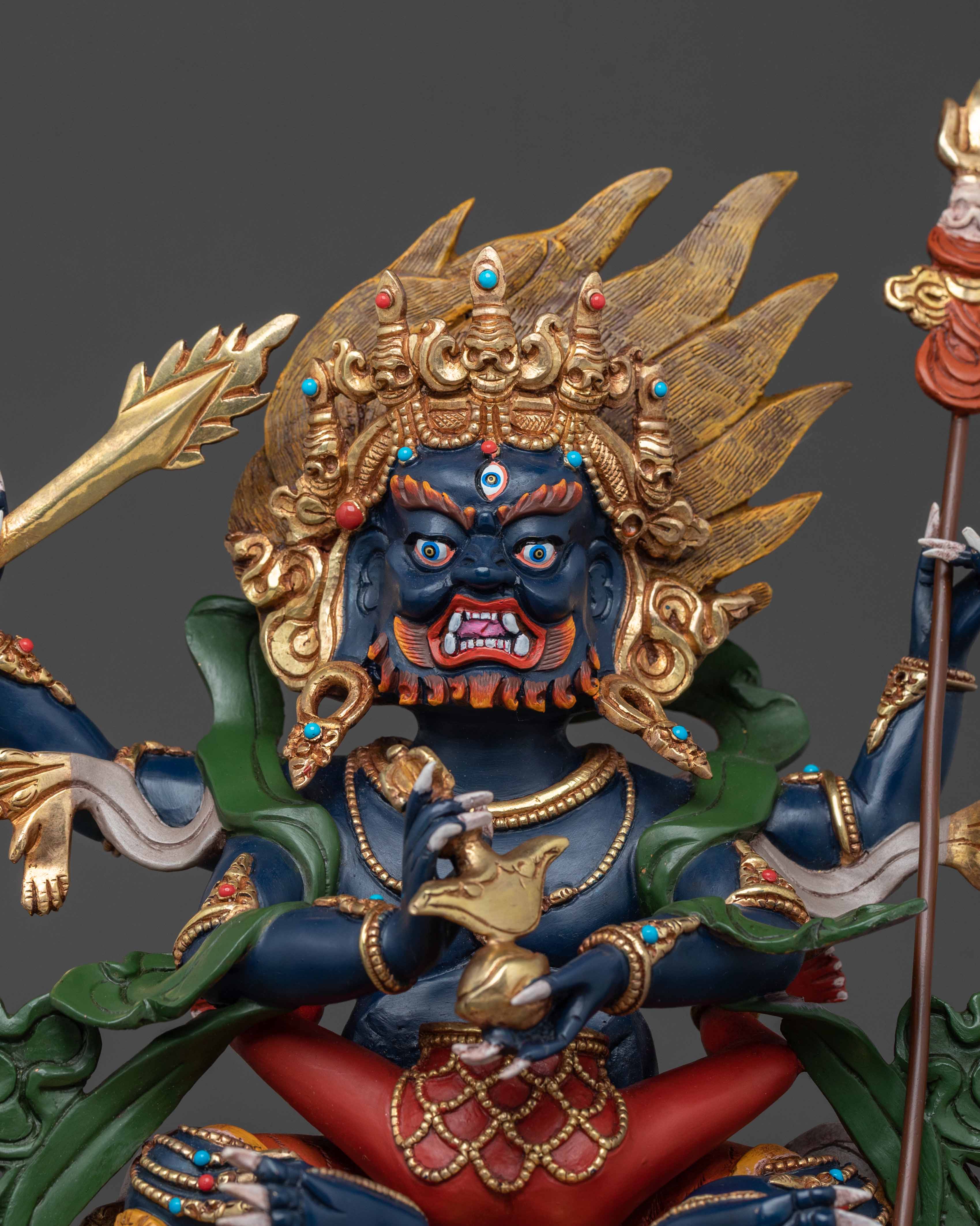 Chaturbhuja Mahakala Sculpture with Consort | Home Decor