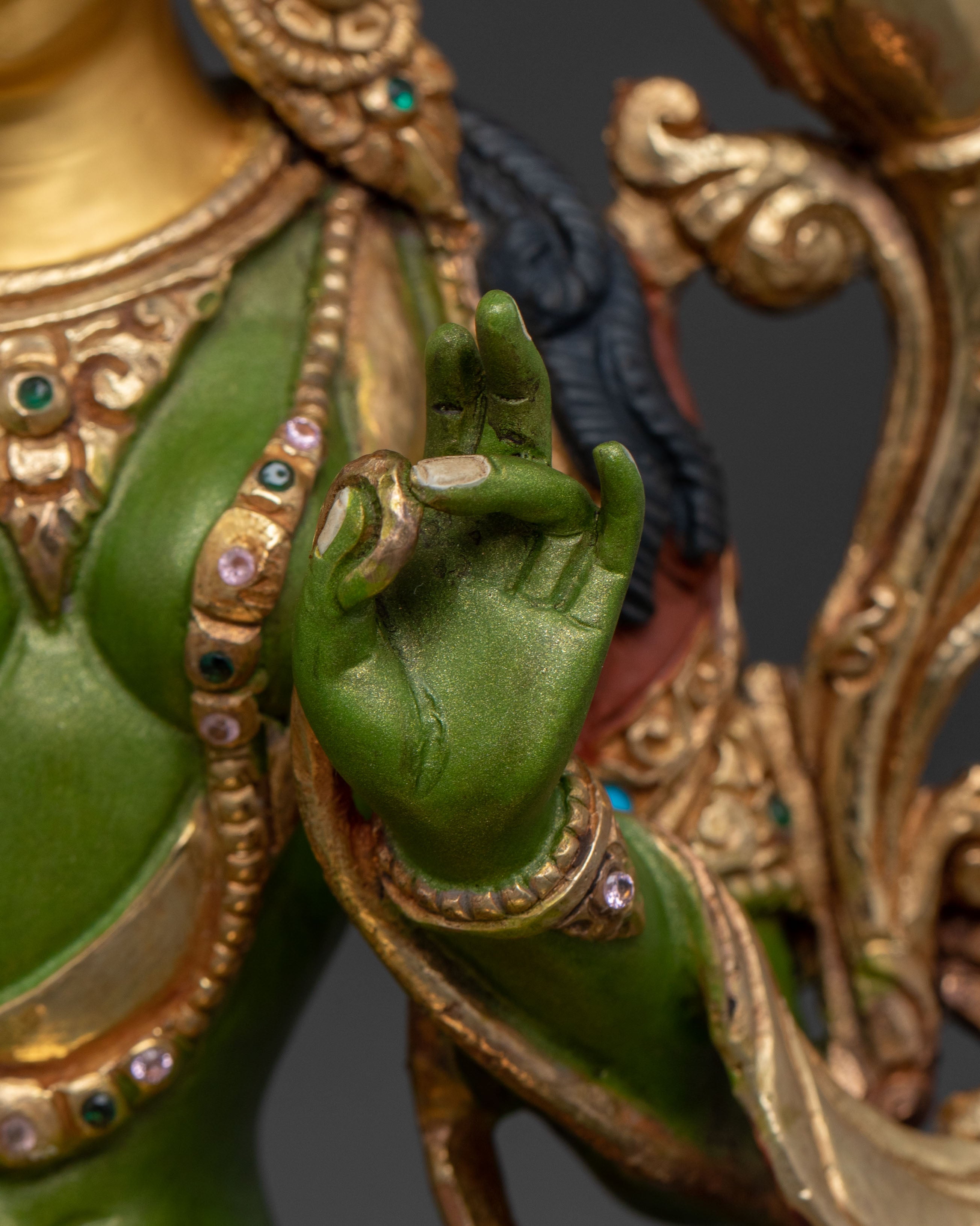 Green Tara Statue | 24K Gold Gilded Sacred Guardian