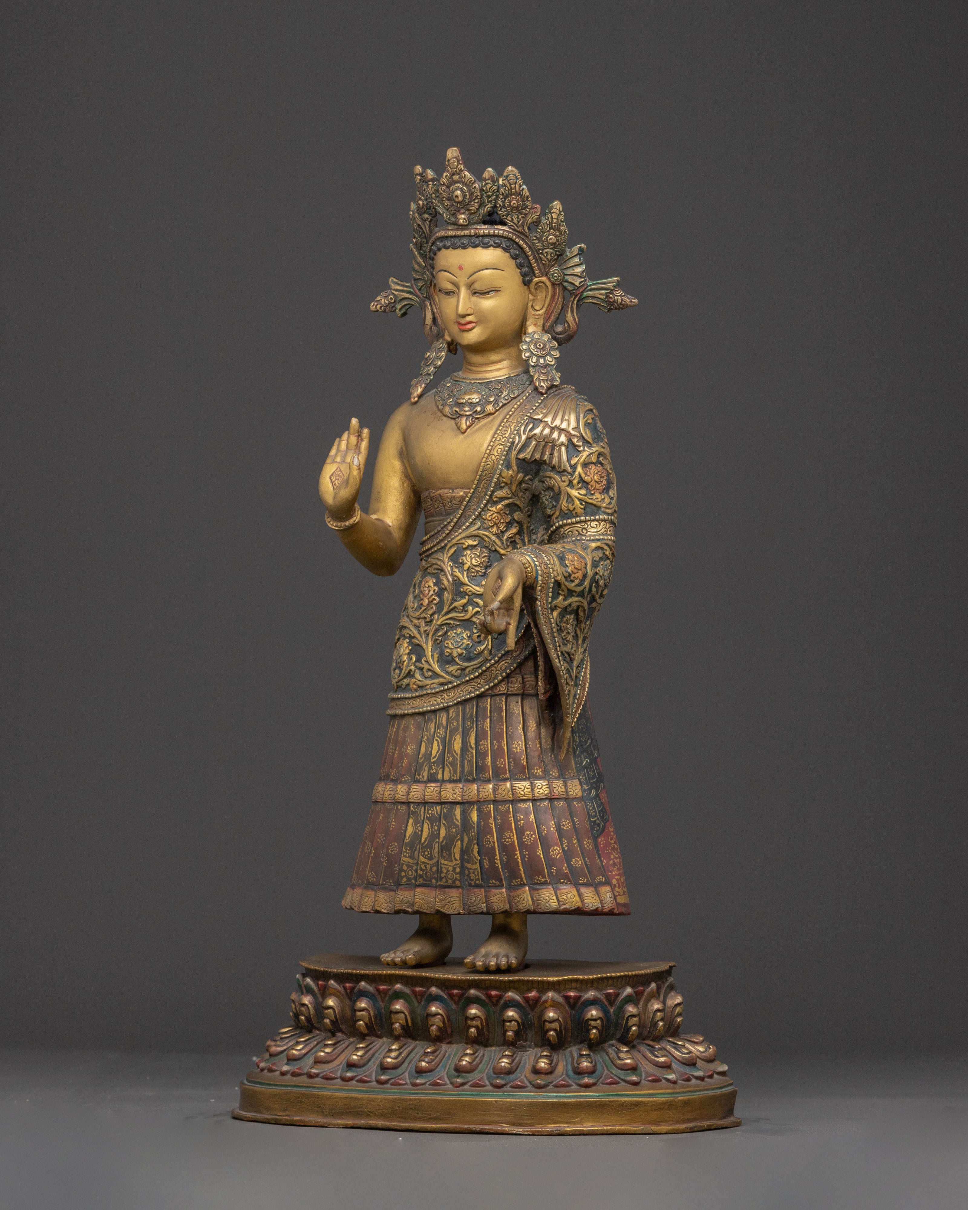 Buddha Dipankara Copper Statue – Hand-Painted Serenity