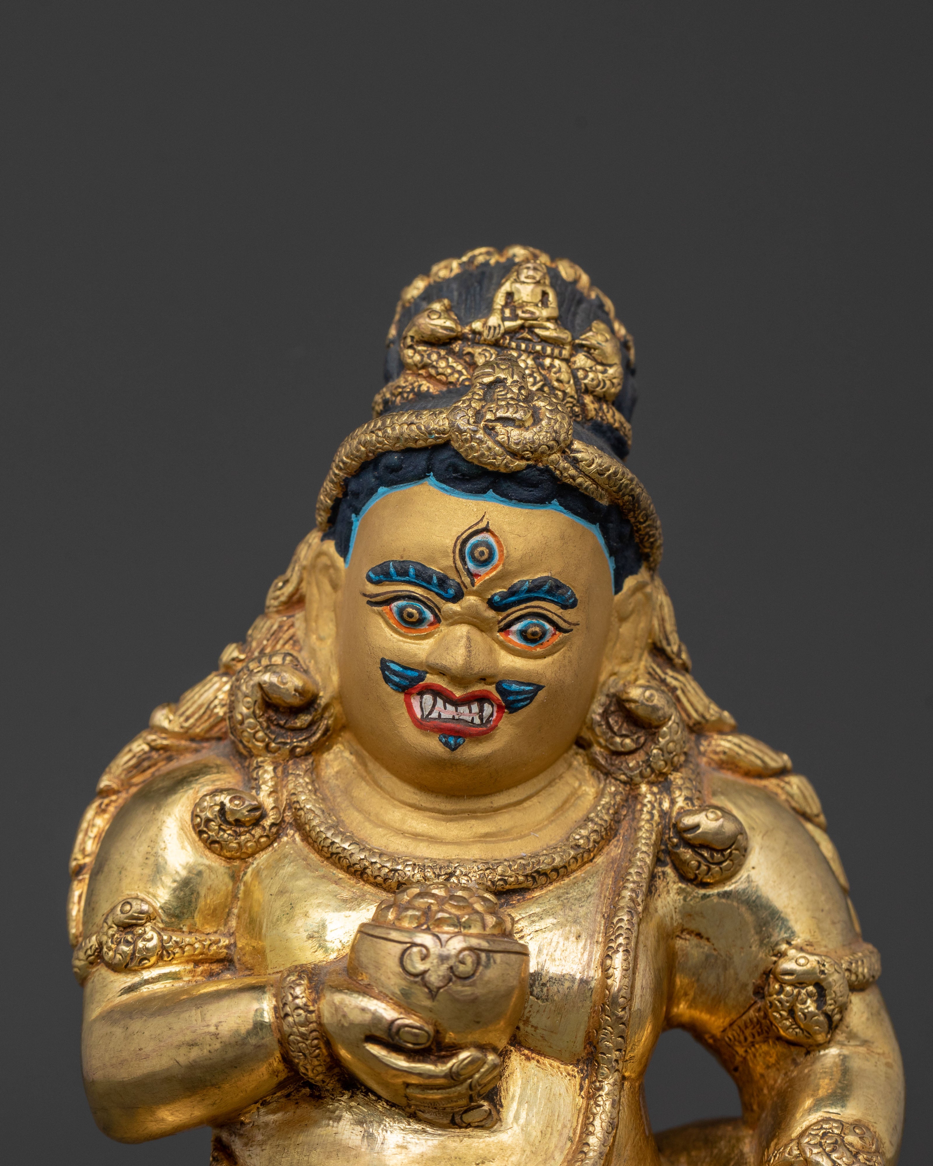 Black Dzambhala Statue: 24K Gold Gilded Guardian