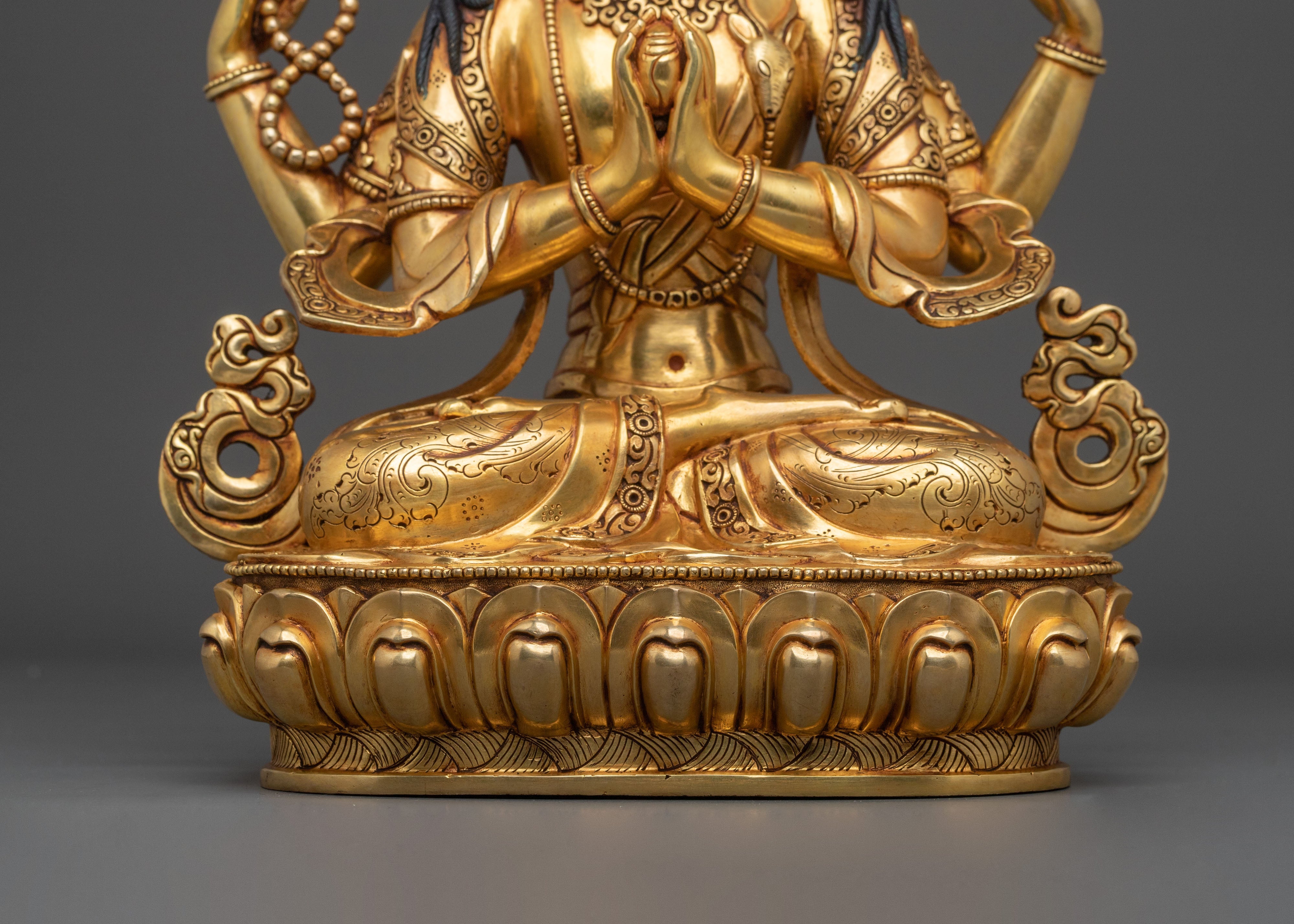 Chenrezig Sculpture | 24K Gold Gilded Compassionate Figurine