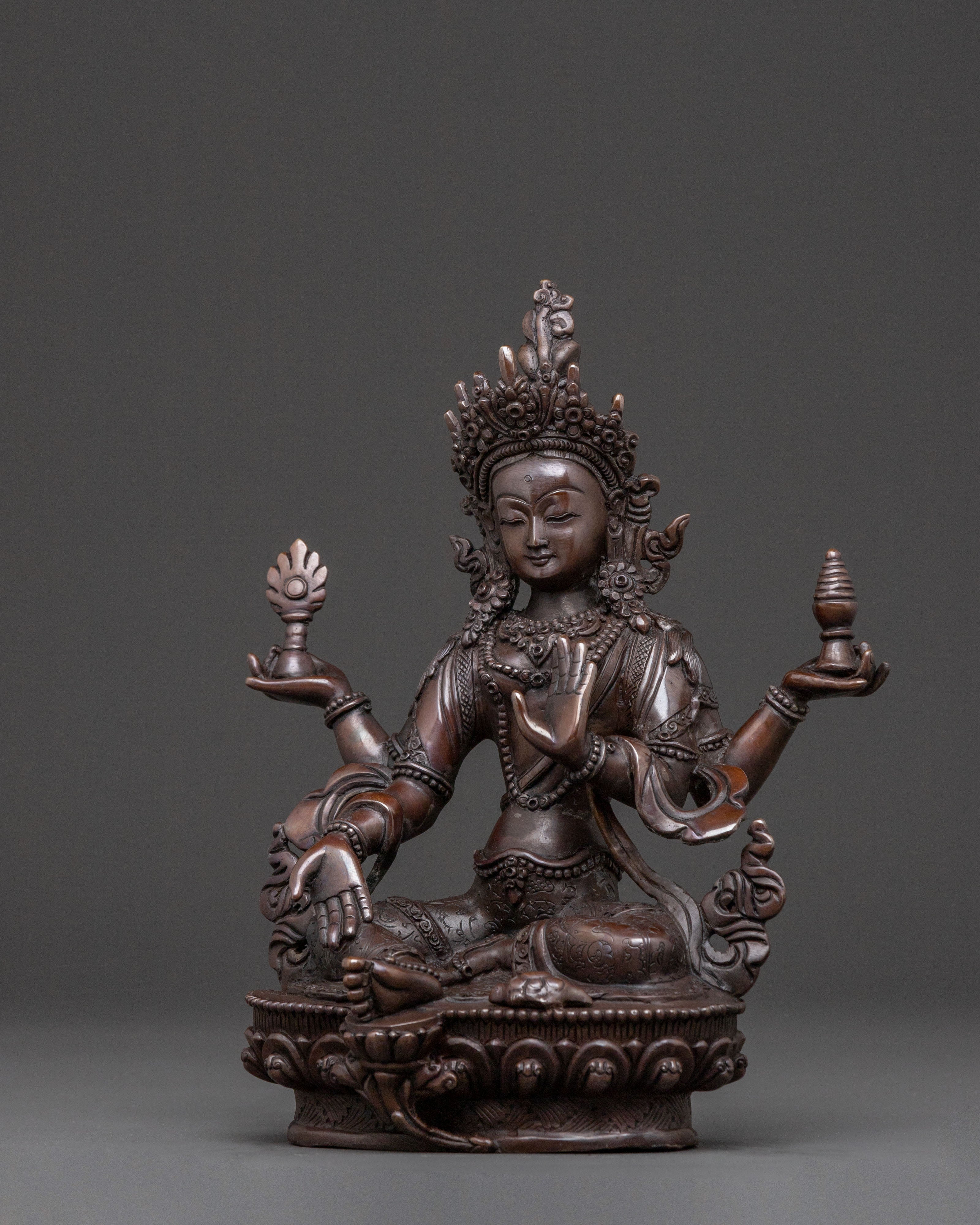 Traditional Sacred Statue of Goddess Laxmi:  Oxidized Copper Art