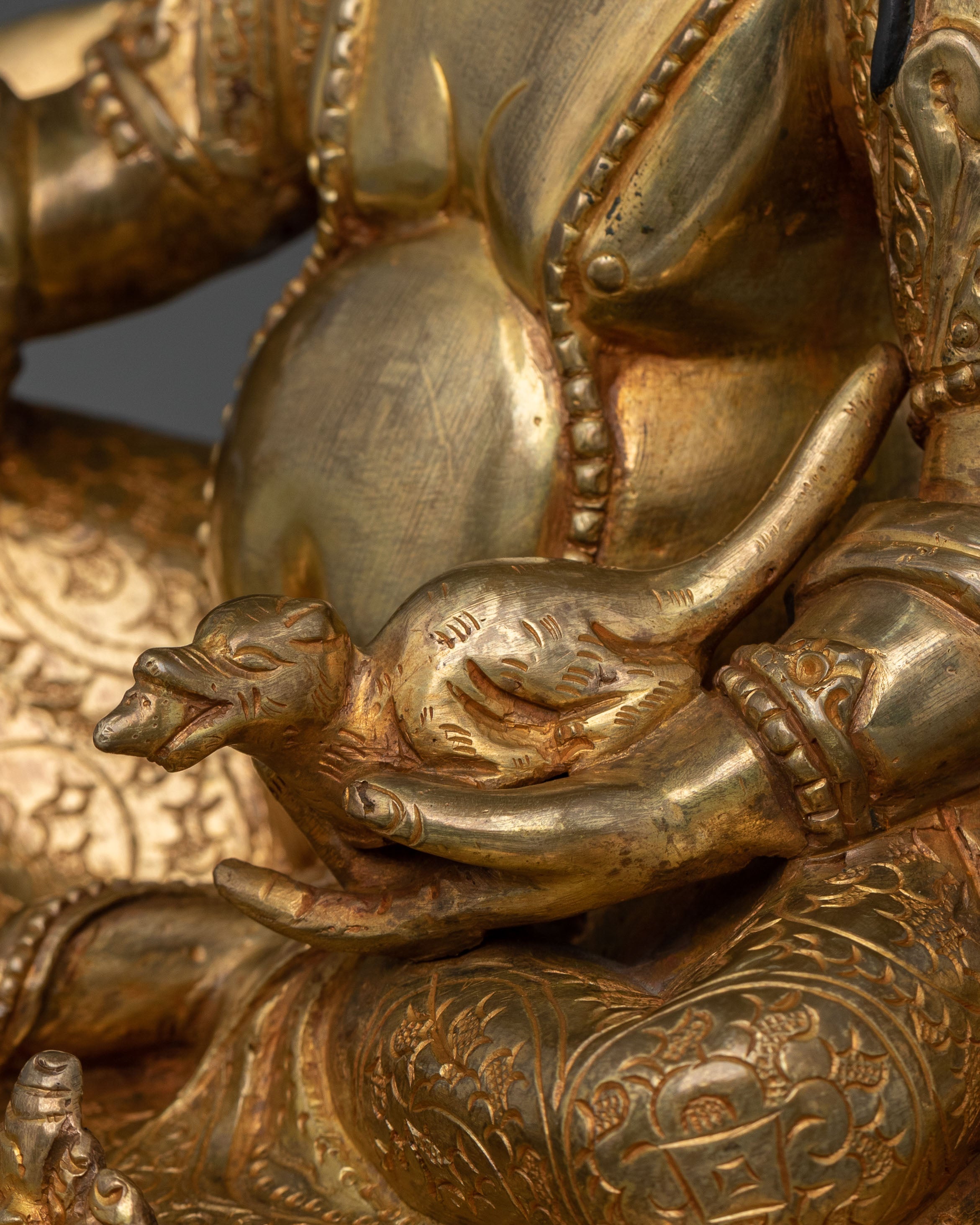 24K Gold Gilded Dzambhala Wealth Blessing Sculpture