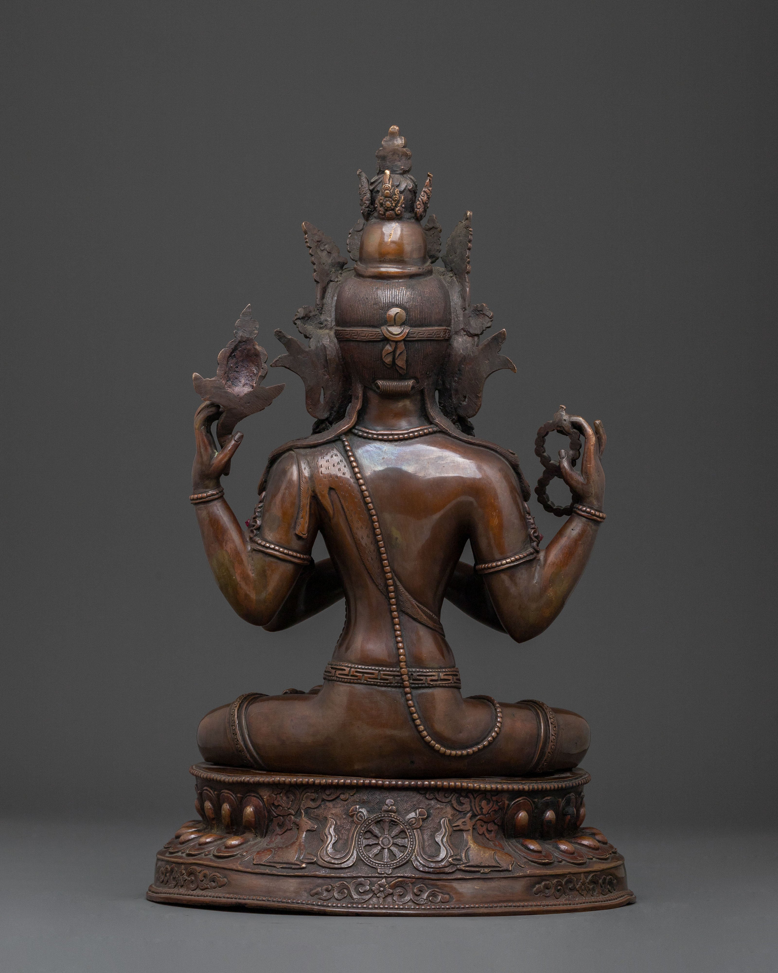 Handcrafted Chenrezig Buddhist Sculpture | Oxidized Copper Statue