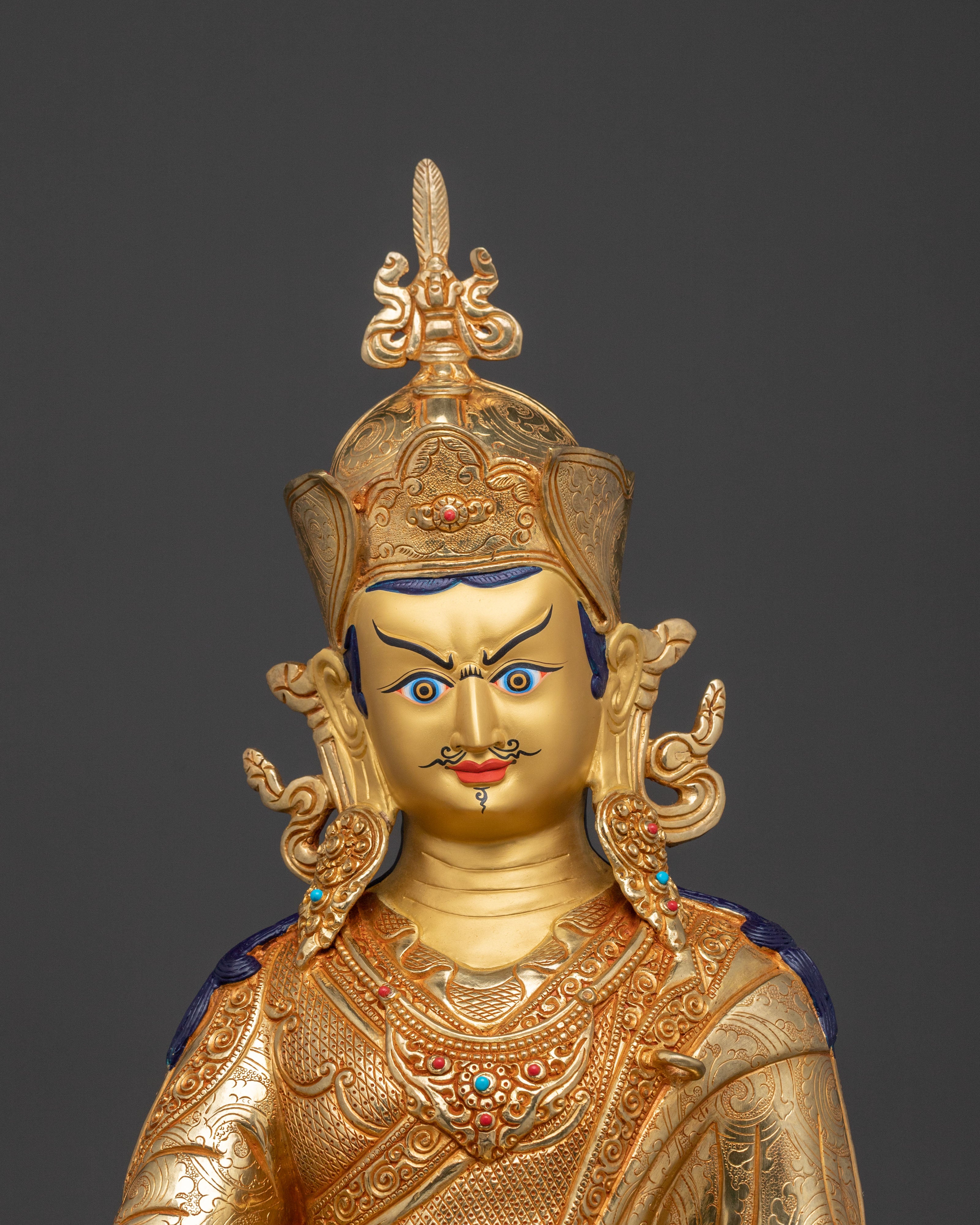 Guru Rinpoche Spiritual Statue: 24K Gold Gilded Art