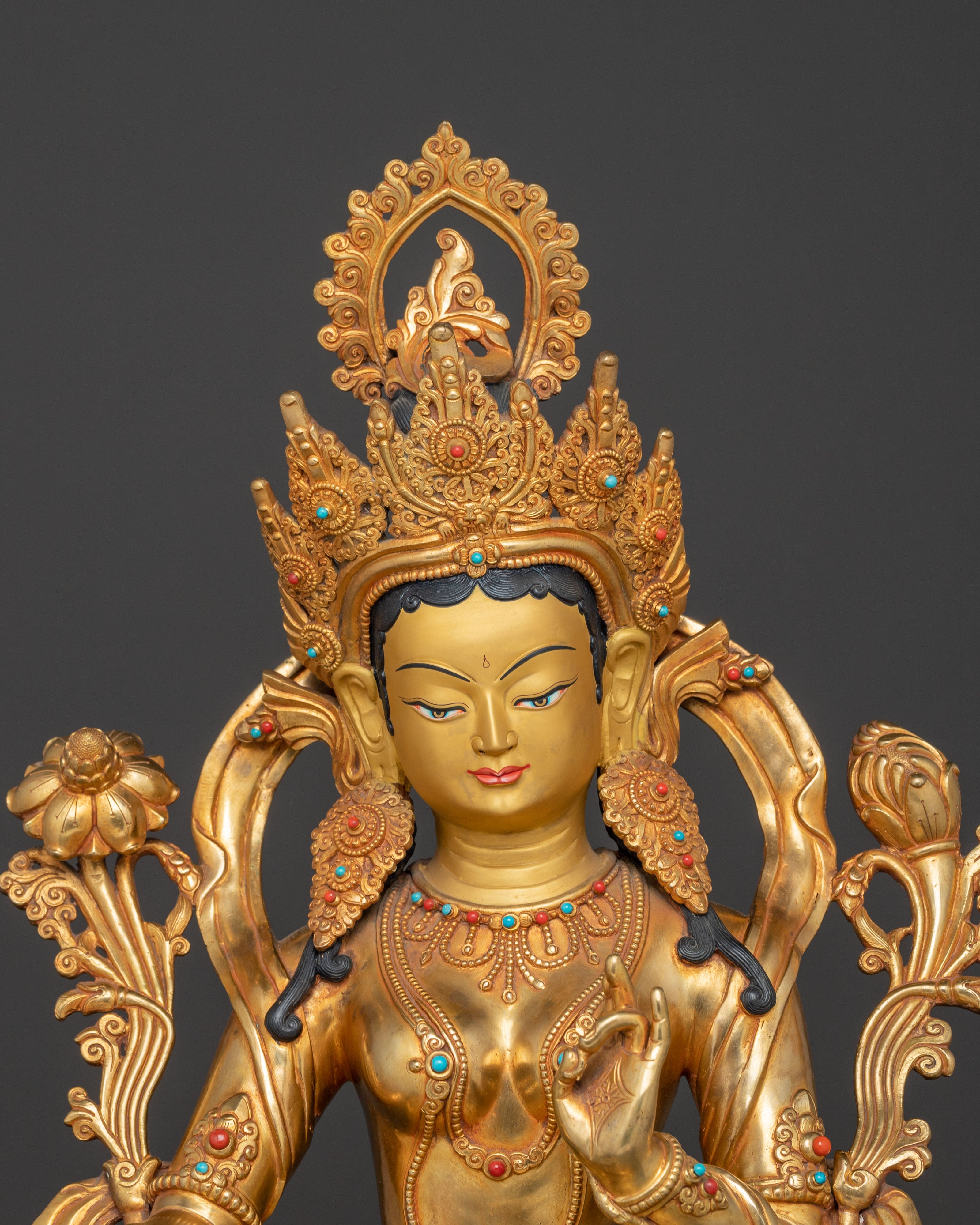 Handmade Green Tara Golden Statue | Mother of Liberation