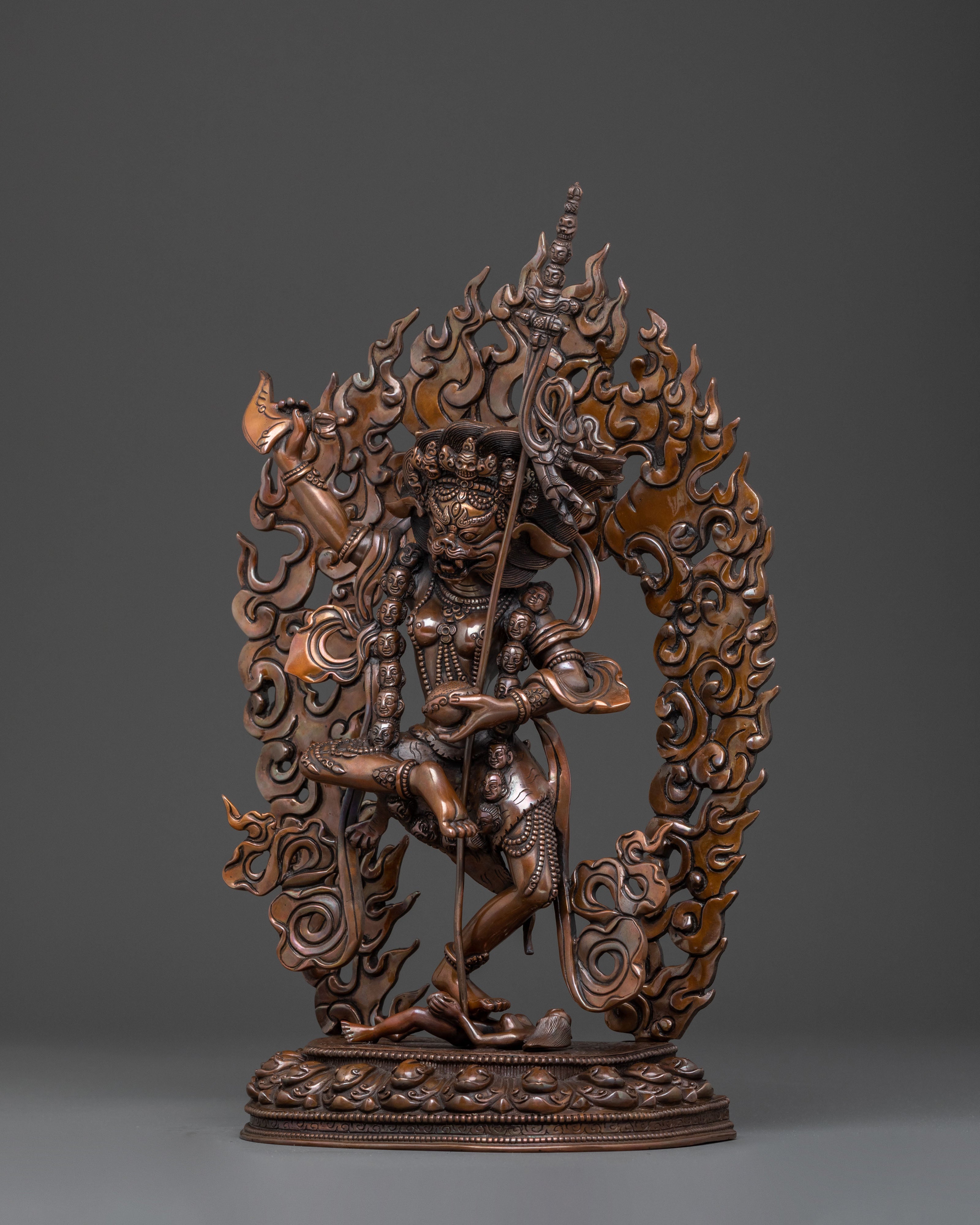 Simhamukha Oxidized Copper Statue: Divine Figurine