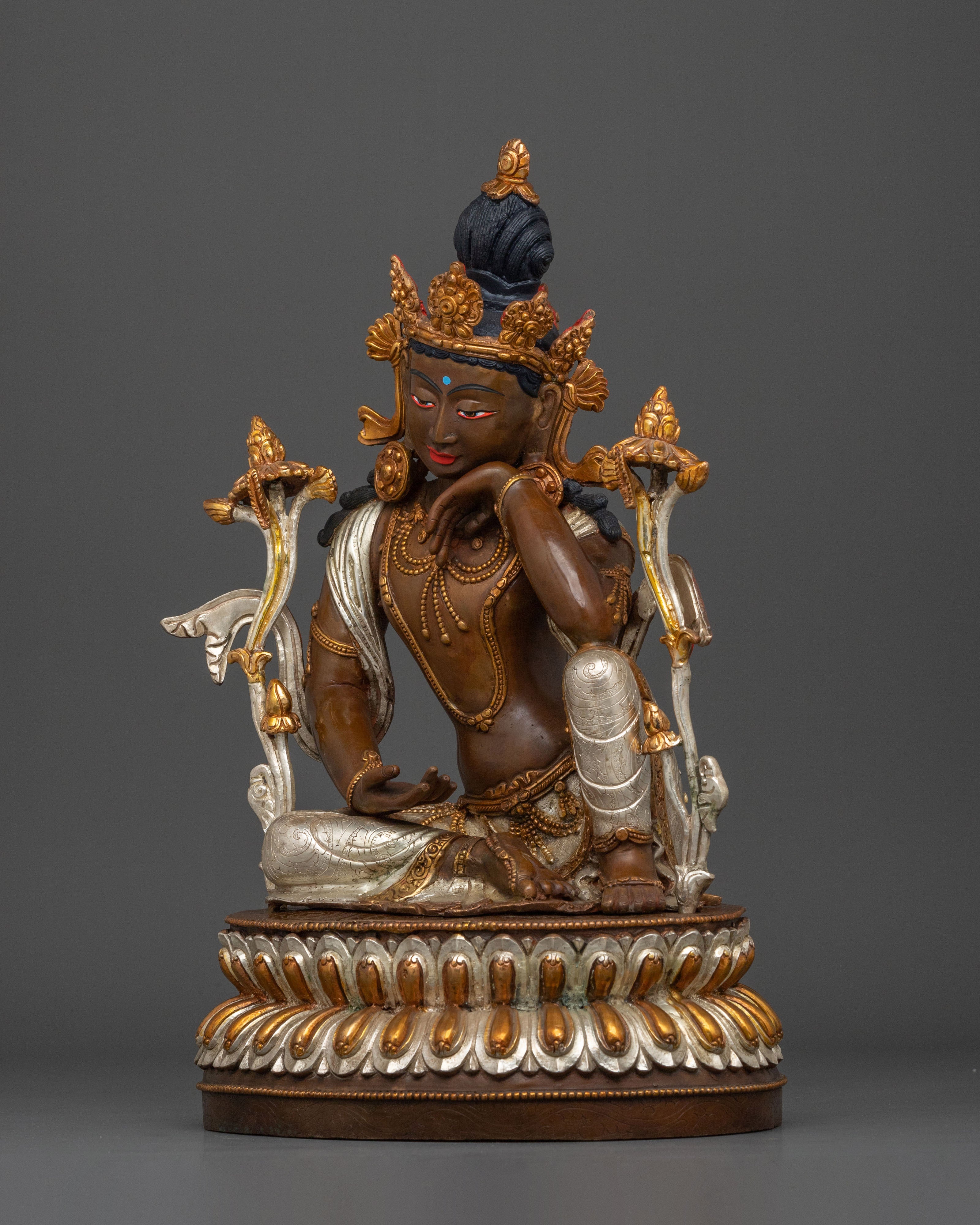Avalokiteshvara Bodhisattva of Compassion Statue in Silver and Gold Plated