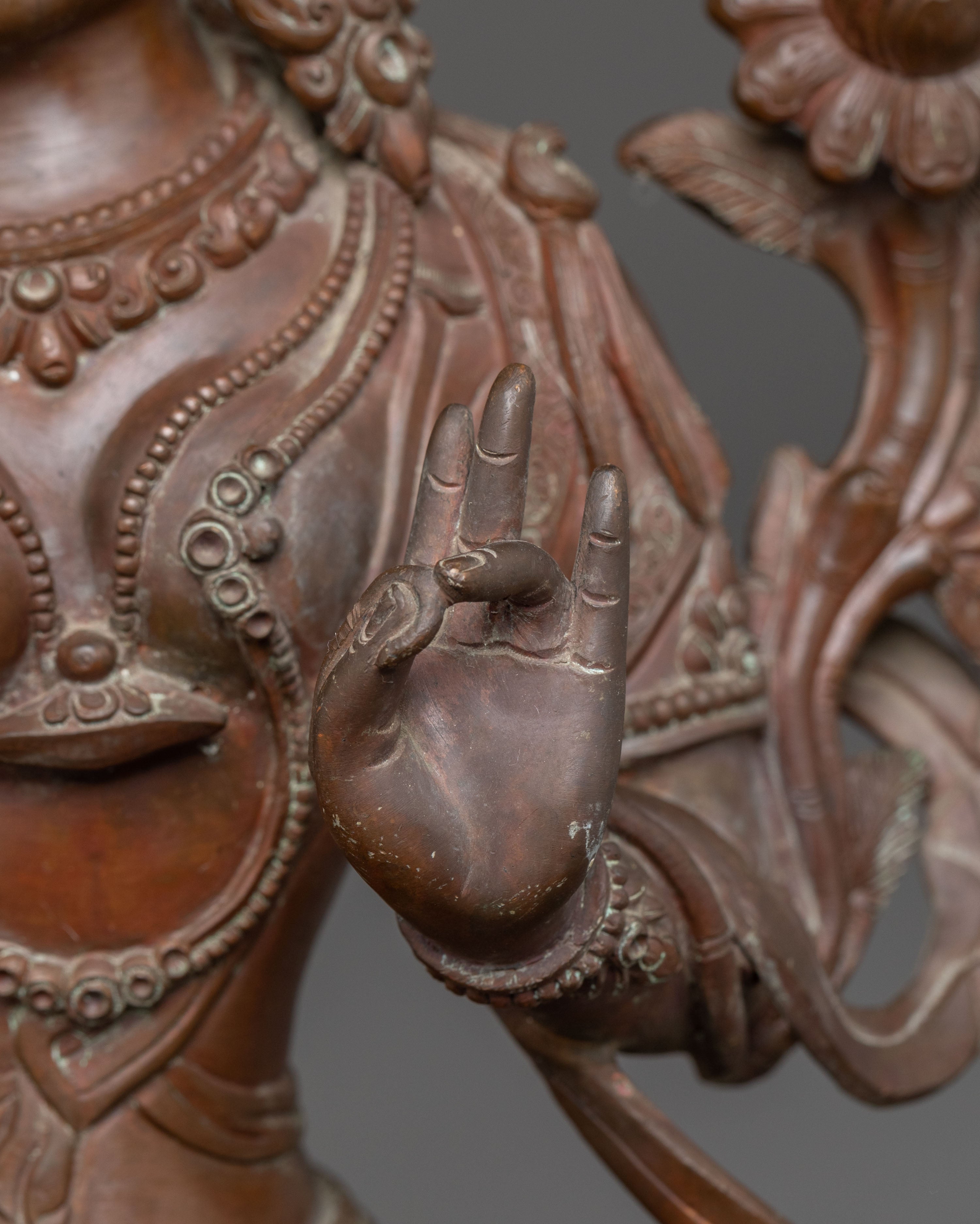 Green Tara Statue Buddhist Compassionate Mother - Antique Oxidized Copper