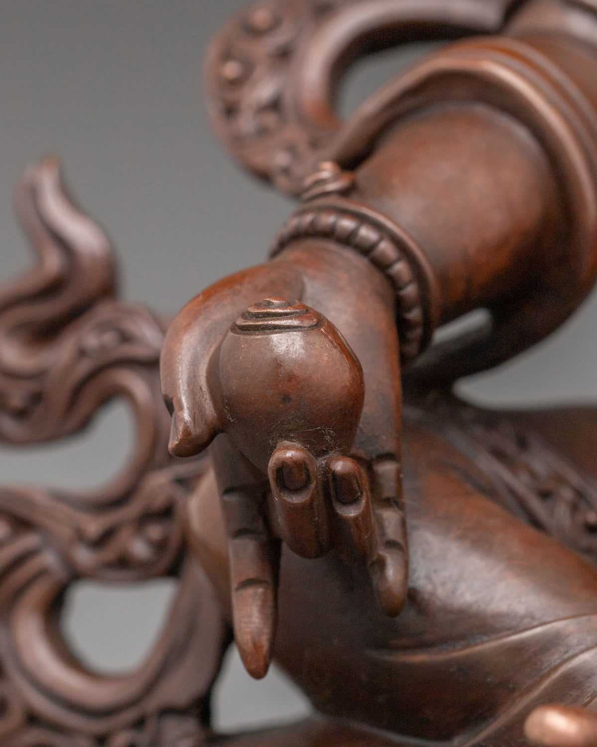 Dzambhala Oxidized Copper Sculpture | Gemstone Adorned