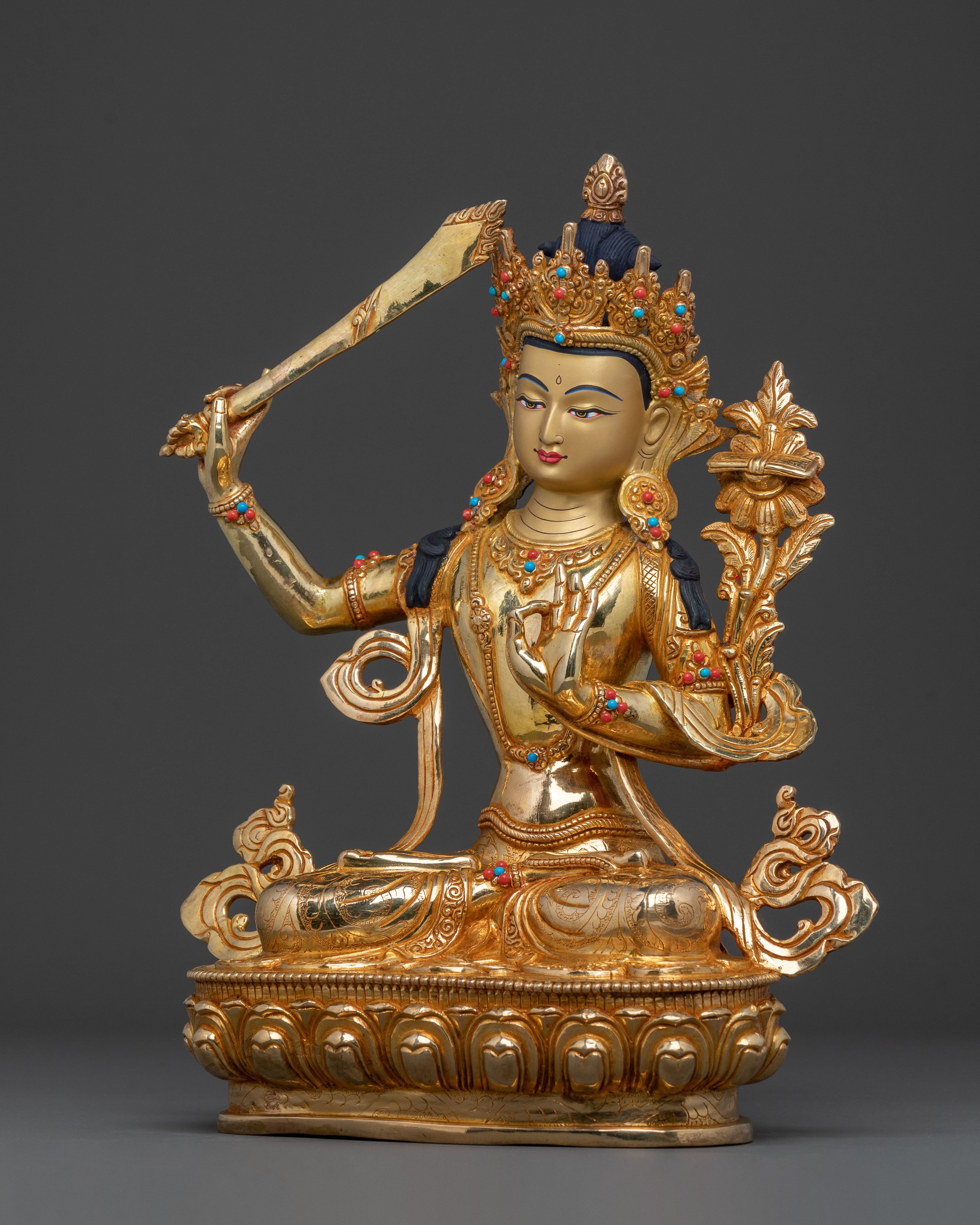 Manjushri 24k Gold Golden Statue | Wisdom and Insight
