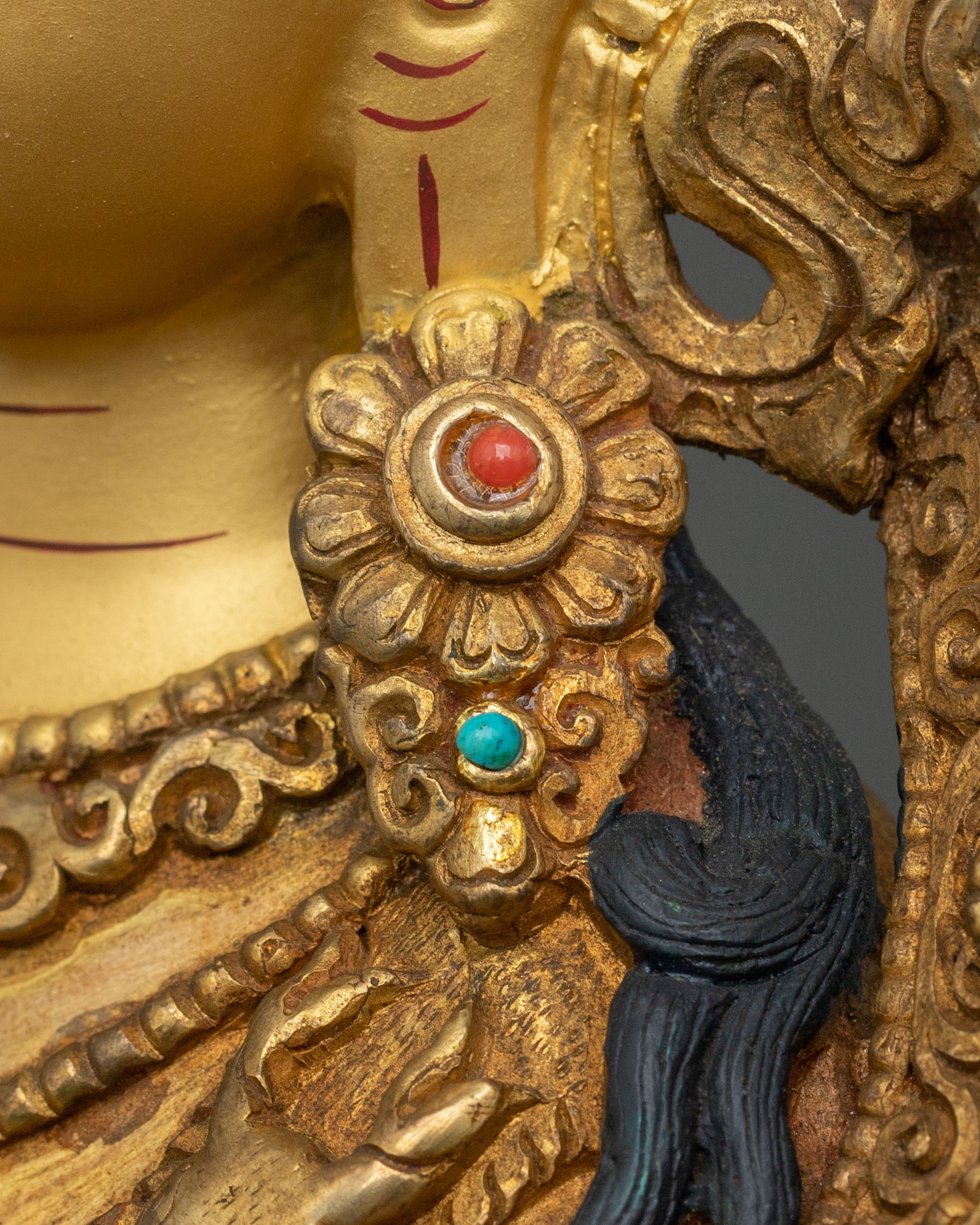 Chenrezig Fire Gold Gilded Statue | Buddhist Figurine