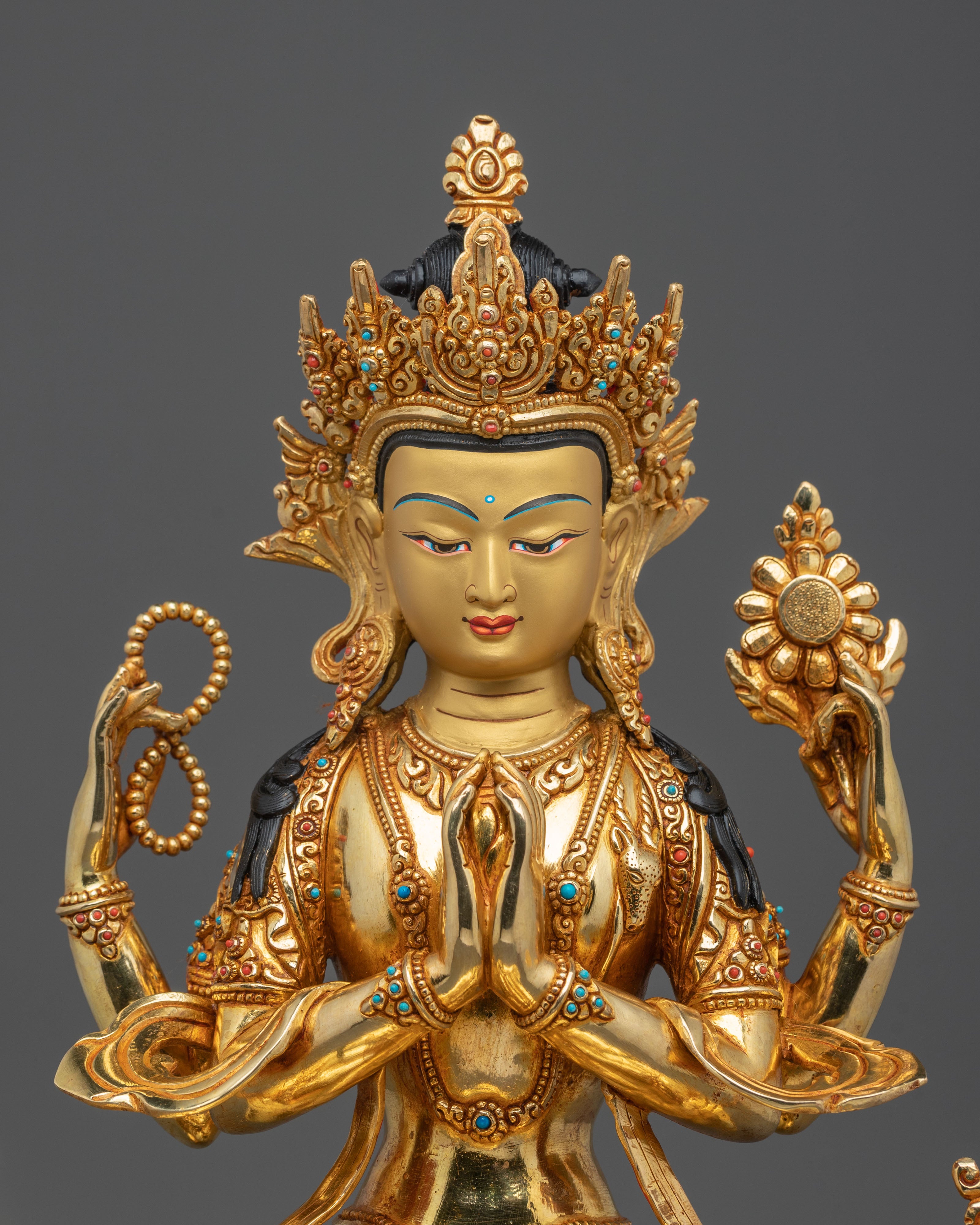 Four-Armed Chenrezig Sculpture | Handmade Copper Figurine